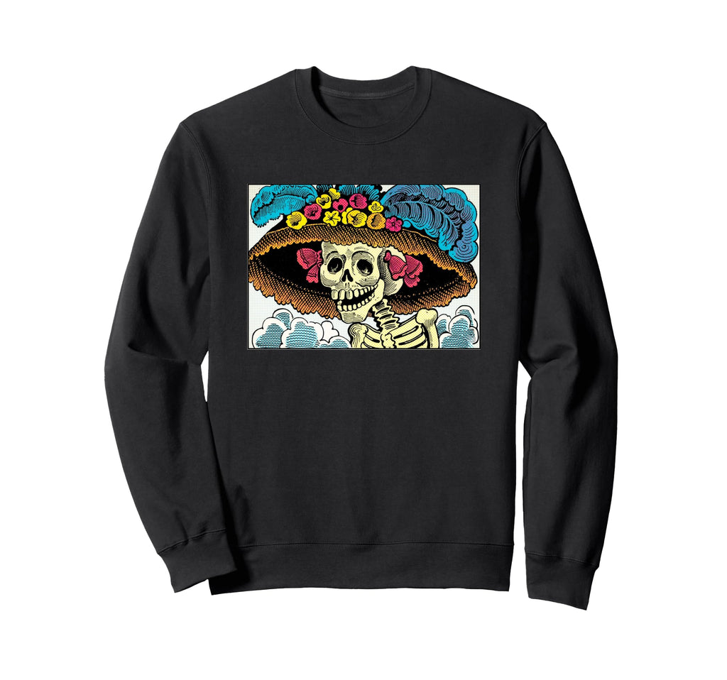 Sugar Skull Lady Floral Sun Sweatshirt - Casual Everyday Wear Men Women - T-Shirt, Sweatshirt, Hoodie