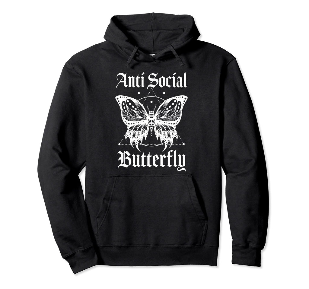 Anti Social Butterfly Hoodie - Minimalist Print Men Women - T-Shirt, Sweatshirt, Hoodie