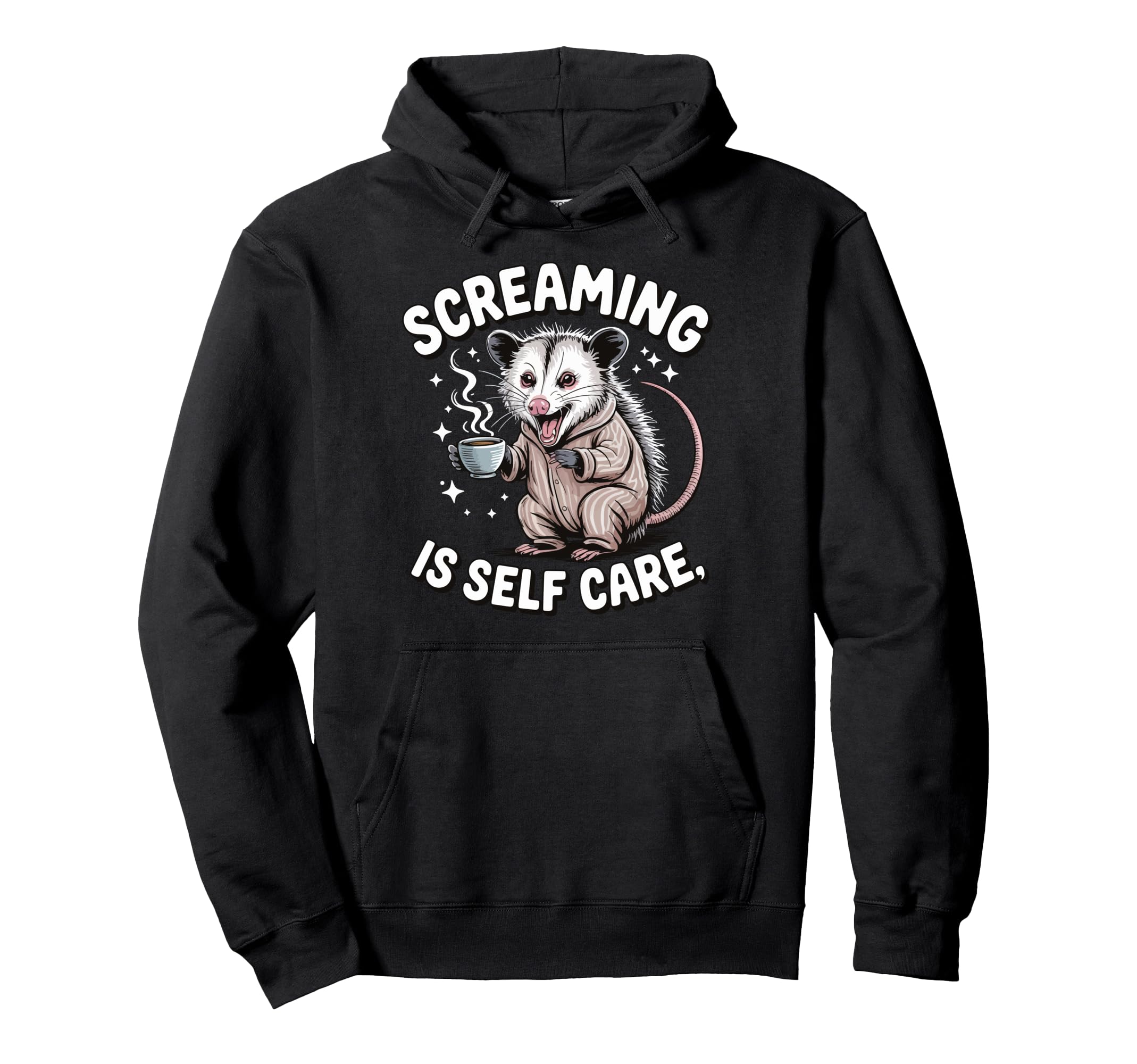 Opossum Therapeutic Screaming Stress Hoodie - Unique Graphic for Adults - T-Shirt, Sweatshirt, Hoodie