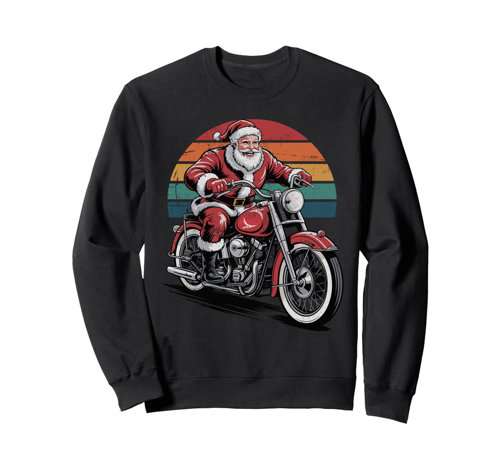 Santa Riding Motorcycle Holiday Sweatshirt - Minimalist Print for Adults - T-Shirt, Sweatshirt, Hoodie