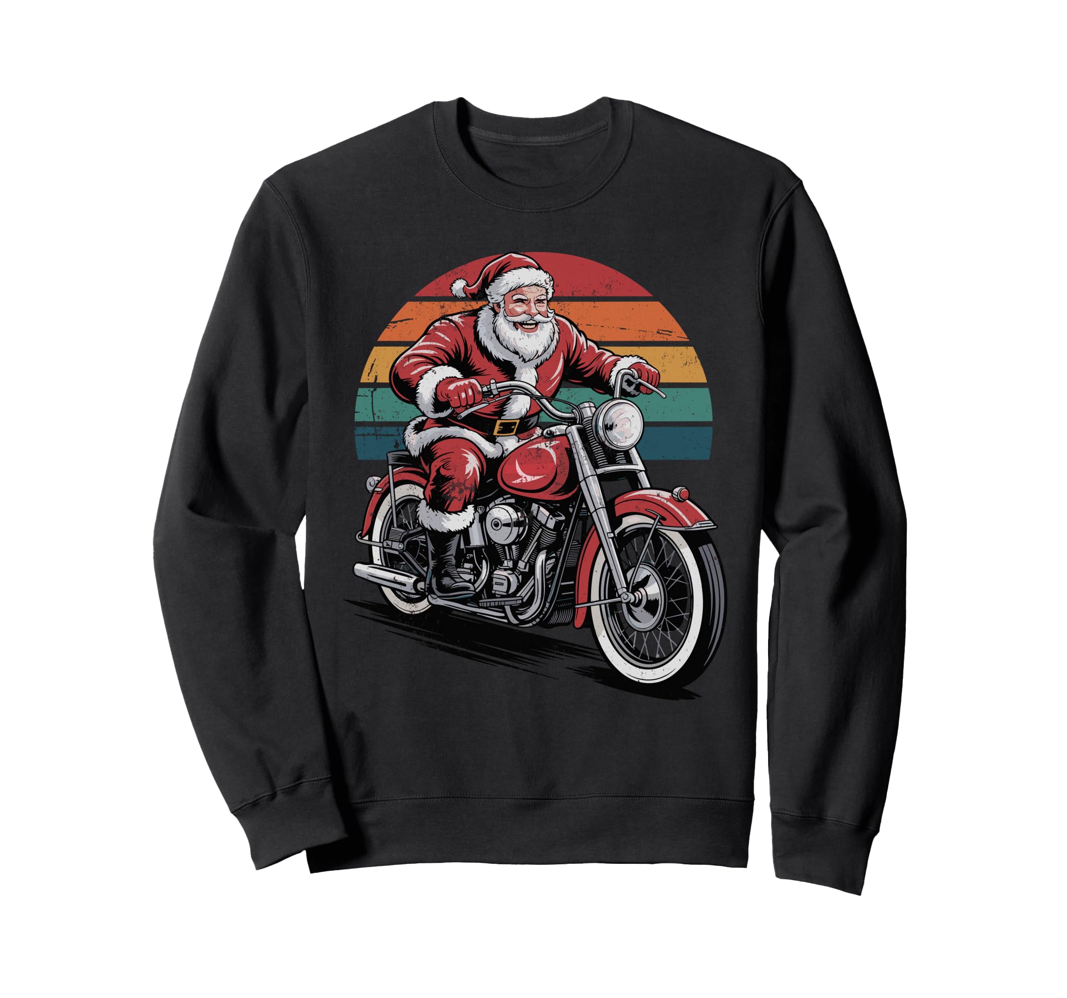 Santa Riding Motorcycle Holiday Sweatshirt - Minimalist Print for Adults - T-Shirt, Sweatshirt, Hoodie
