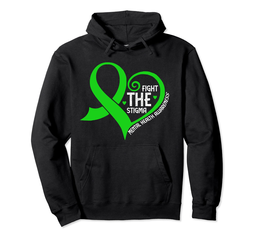 Fight Stigma Heart Green Ribbon Hoodie - Streetwear Style for Adults - T-Shirt, Sweatshirt, Hoodie