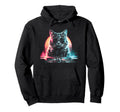 Synthwave Cat Dj 80S Music Party Art Hoodie - Streetwear Style Men Women - T-Shirt, Sweatshirt, Hoodie