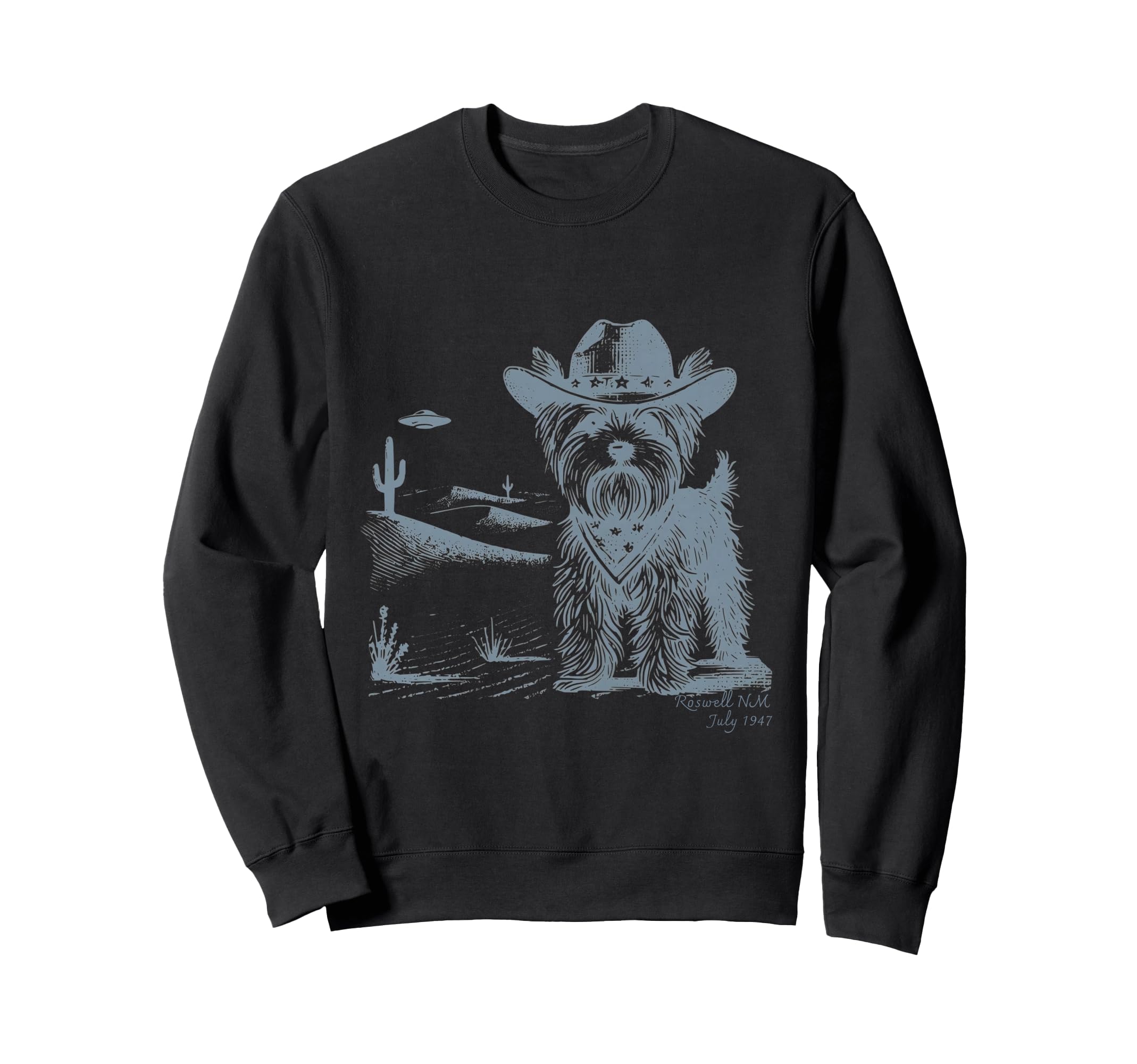 Ufo Cowboy Yorkshire Terrier Sweatshirt - Casual Everyday Wear for Adults - T-Shirt, Sweatshirt, Hoodie