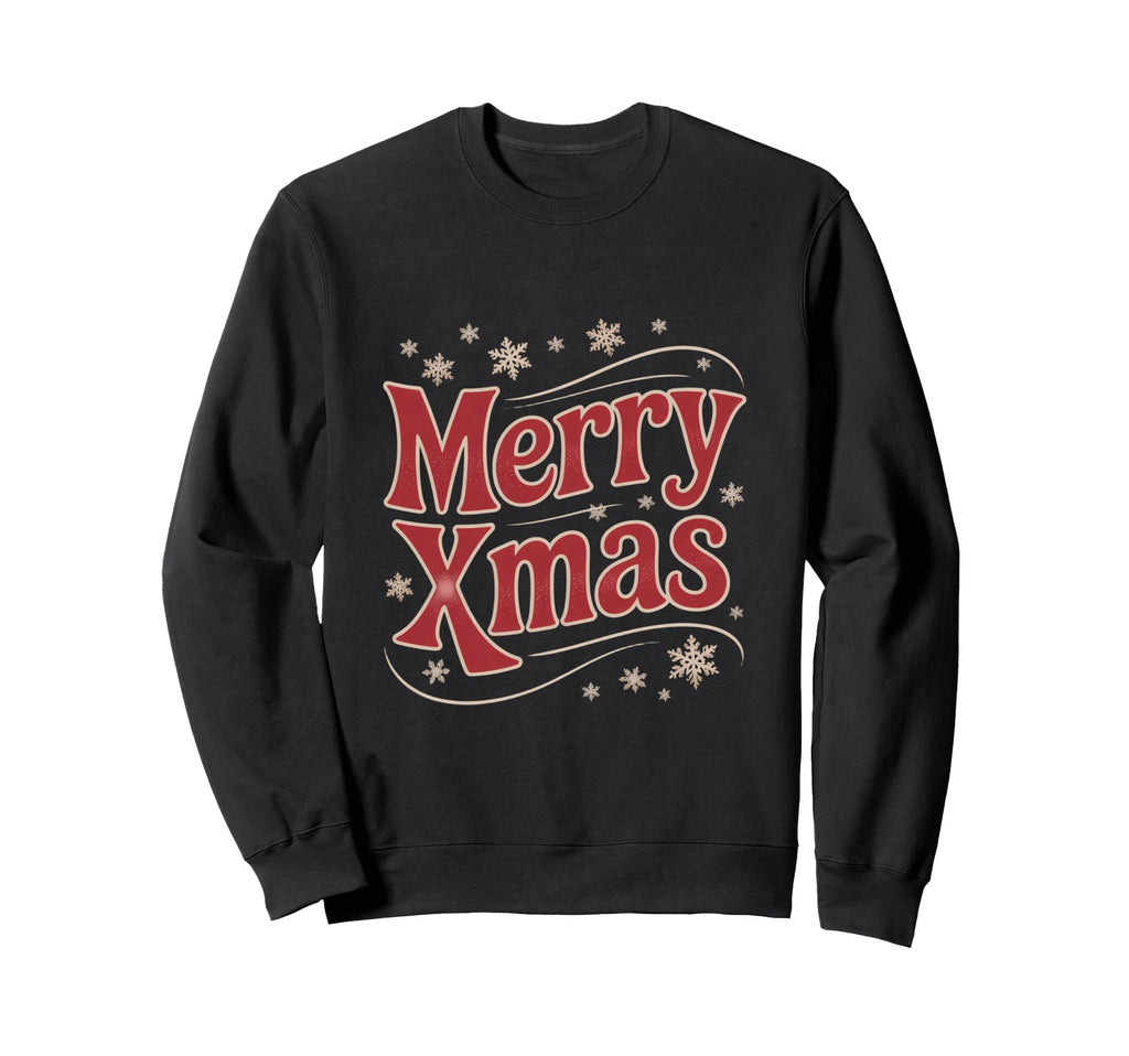 Merry Typography Snowflake Sweatshirt - Graphic Print Unisex - T-Shirt, Sweatshirt, Hoodie