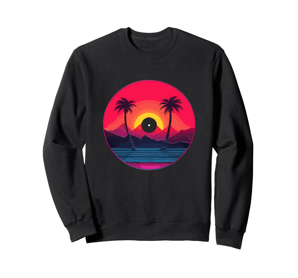 Palm Tree Vinyl Record Vaporwave Music Sweatshirt - Graphic Print Men Women - T-Shirt, Sweatshirt, Hoodie