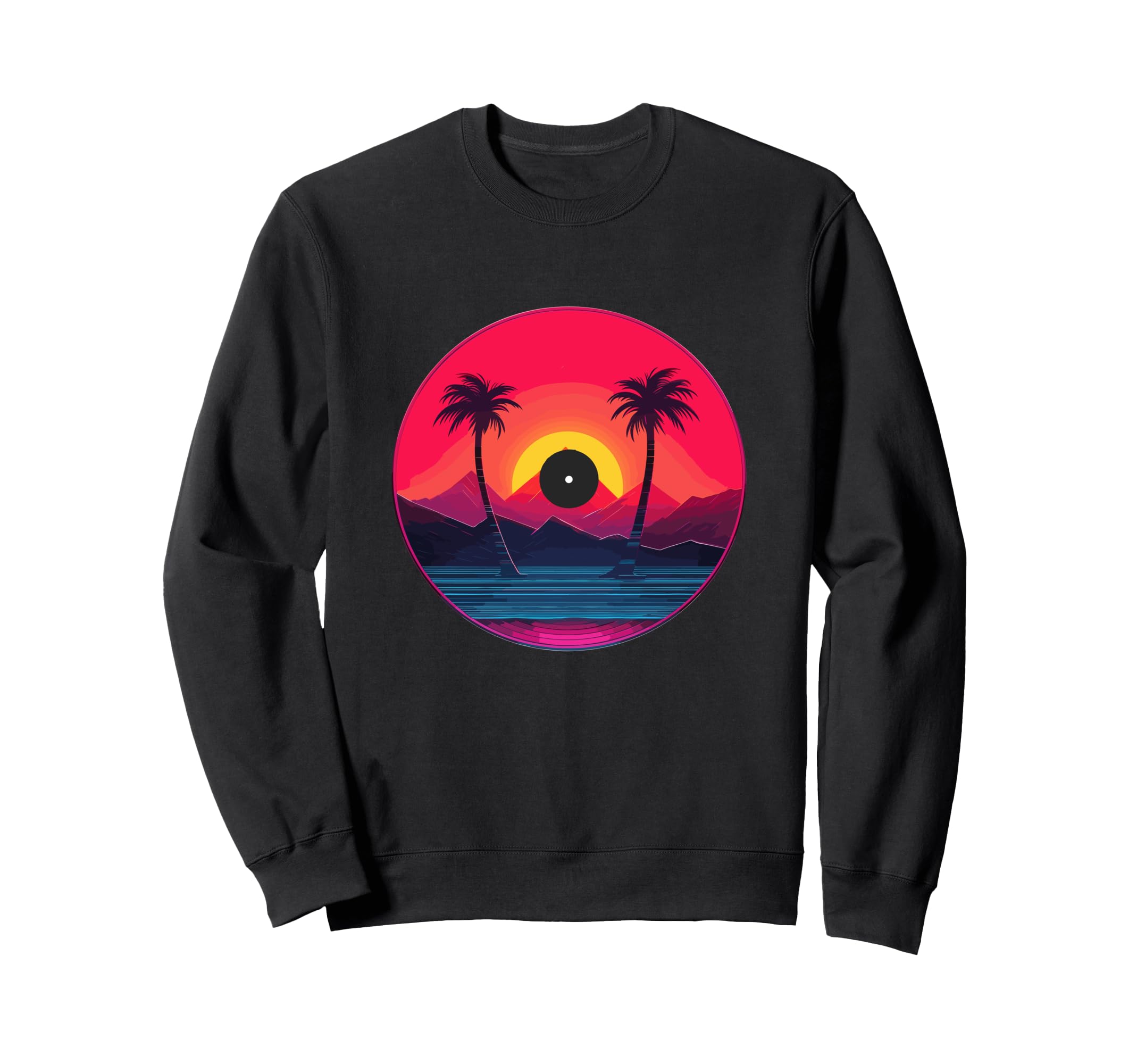 Palm Tree Vinyl Record Vaporwave Music Sweatshirt - Graphic Print Men Women - T-Shirt, Sweatshirt, Hoodie