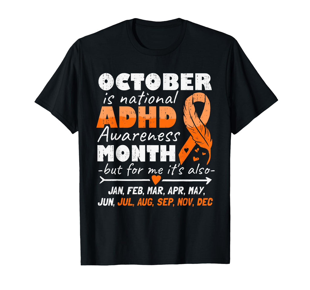 Adhd Awareness Ribbon Orange Family T-Shirt - Trendy Graphic Men Women - T-Shirt, Sweatshirt, Hoodie