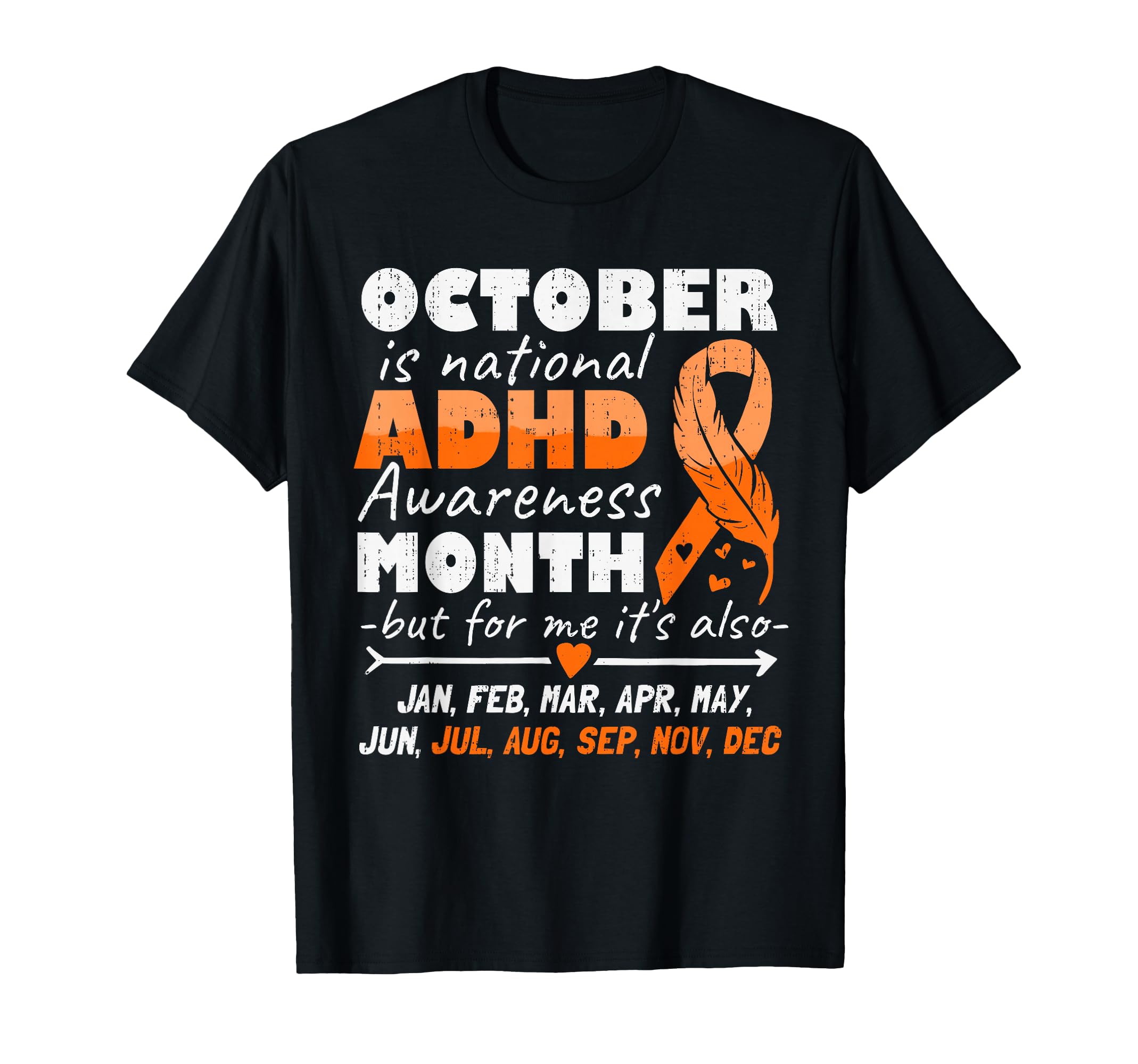 Adhd Awareness Ribbon Orange Family T-Shirt - Trendy Graphic Men Women - T-Shirt, Sweatshirt, Hoodie