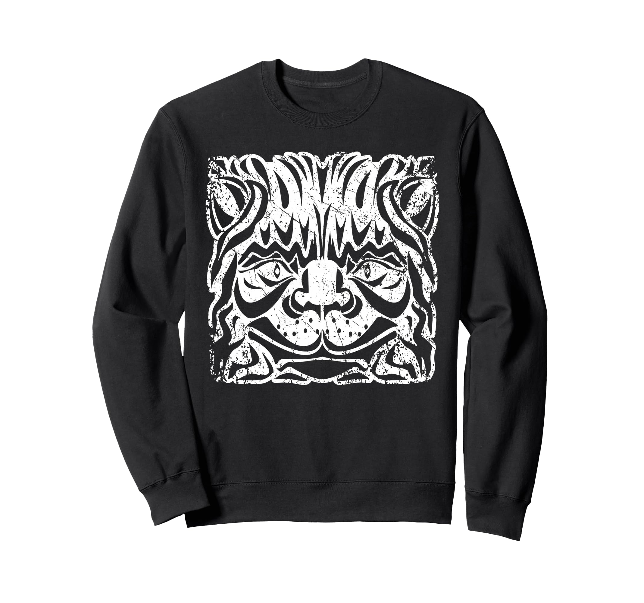 Geometric Cat Head Distressed Sweatshirt - Graphic Print for Adults - T-Shirt, Sweatshirt, Hoodie