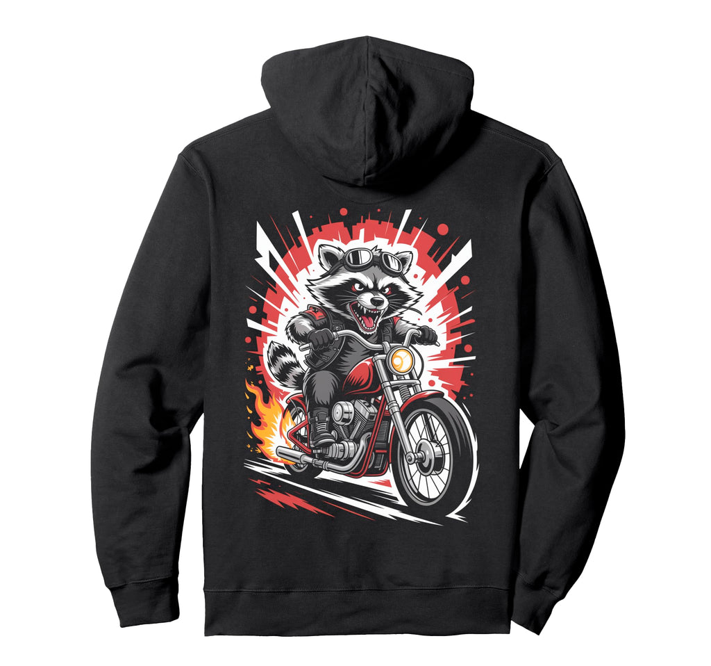 Raccoon Biker Riding Motorcycle Outfit Hoodie - Graphic Print Men Women - T-Shirt, Sweatshirt, Hoodie