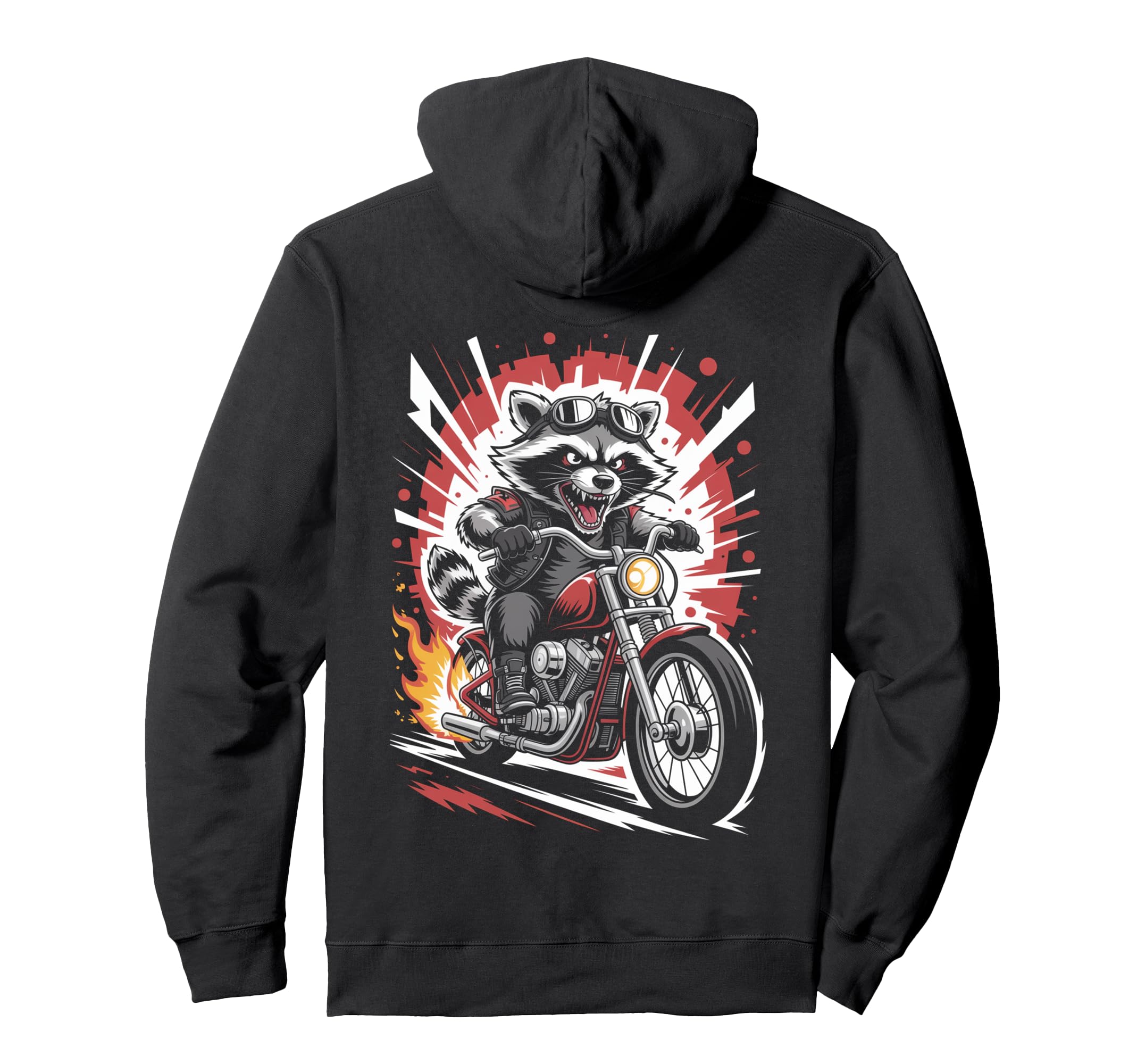 Raccoon Biker Riding Motorcycle Outfit Hoodie - Graphic Print Men Women - T-Shirt, Sweatshirt, Hoodie