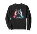 Synthwave Cat Dj 80S Music Party Art Sweatshirt - Graphic Print for Adults - T-Shirt, Sweatshirt, Hoodie