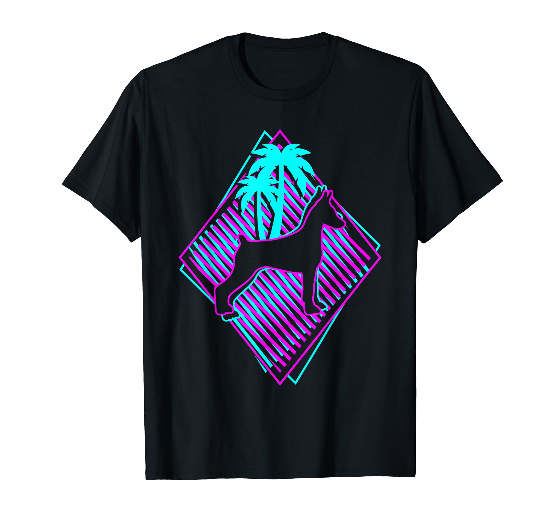 Dog Retrowave Synthwave Vaporwave Dog T-Shirt - Novelty Apparel for Adults - T-Shirt, Sweatshirt, Hoodie