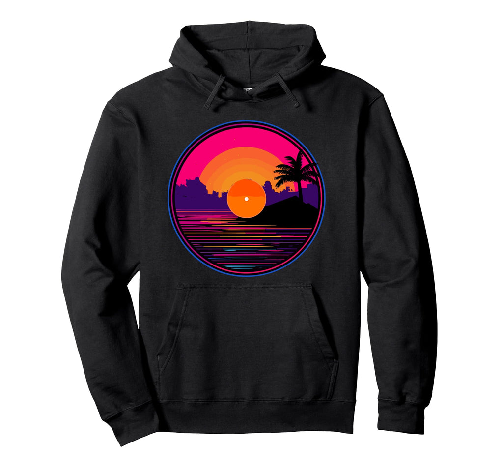 Vinyl Record Vaporwave Turntable Hoodie - Fun Novelty Design for Adults - T-Shirt, Sweatshirt, Hoodie