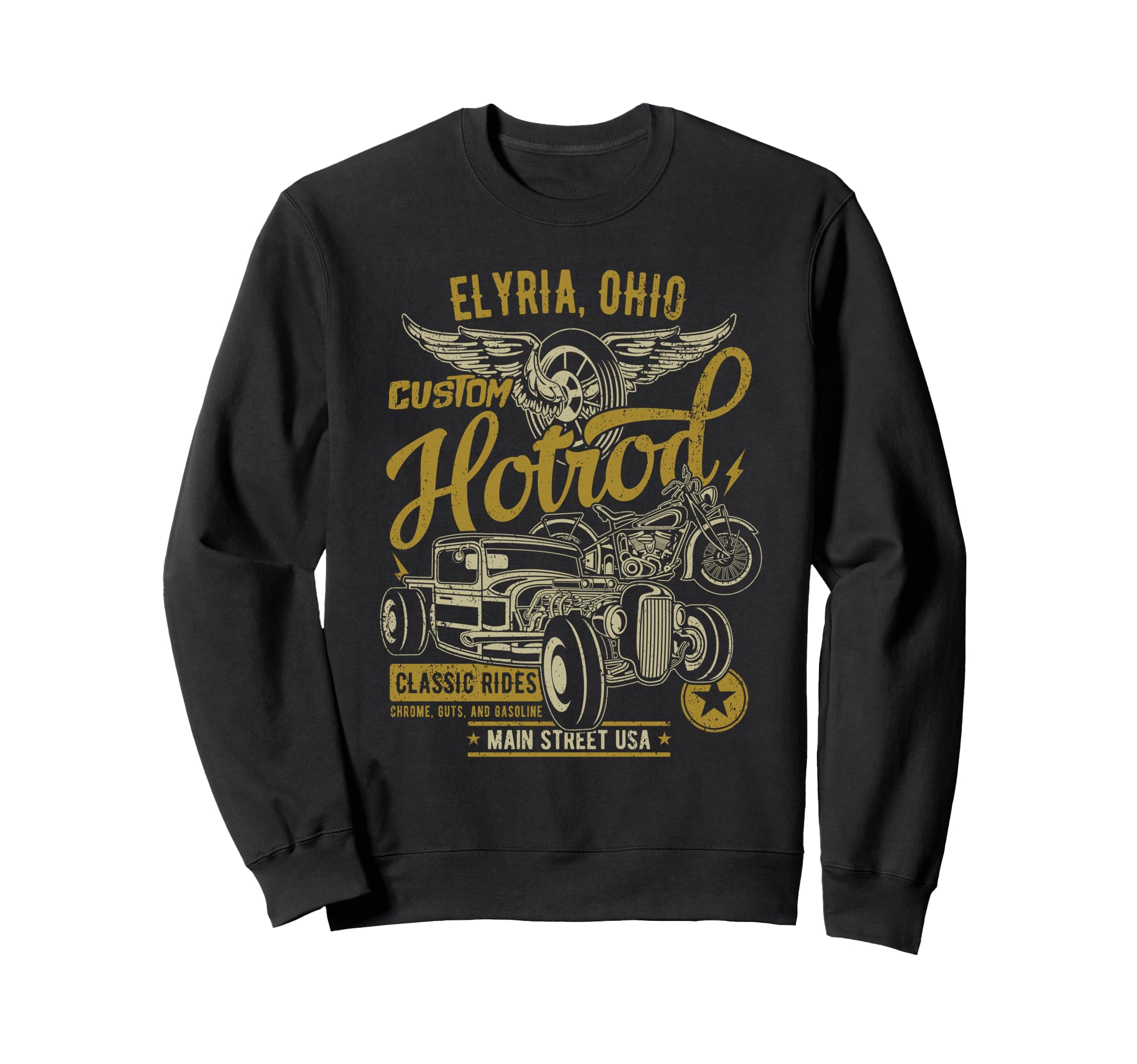 Elyria Oh Hotrod Car Motorcycle Sweatshirt - Unique Graphic for Adults - T-Shirt, Sweatshirt, Hoodie