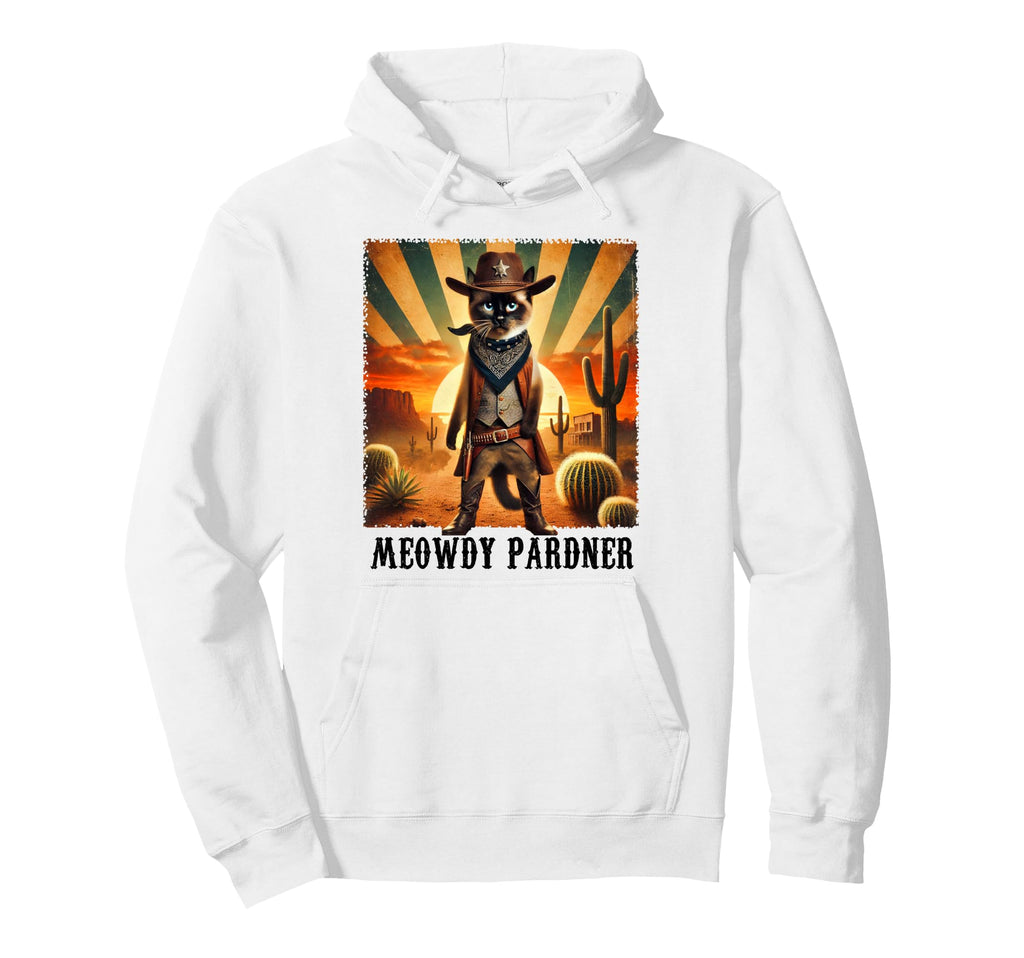Siamese Cat Meowdy Pardner Cowboy Cat Hoodie - Graphic Print for Adults - T-Shirt, Sweatshirt, Hoodie