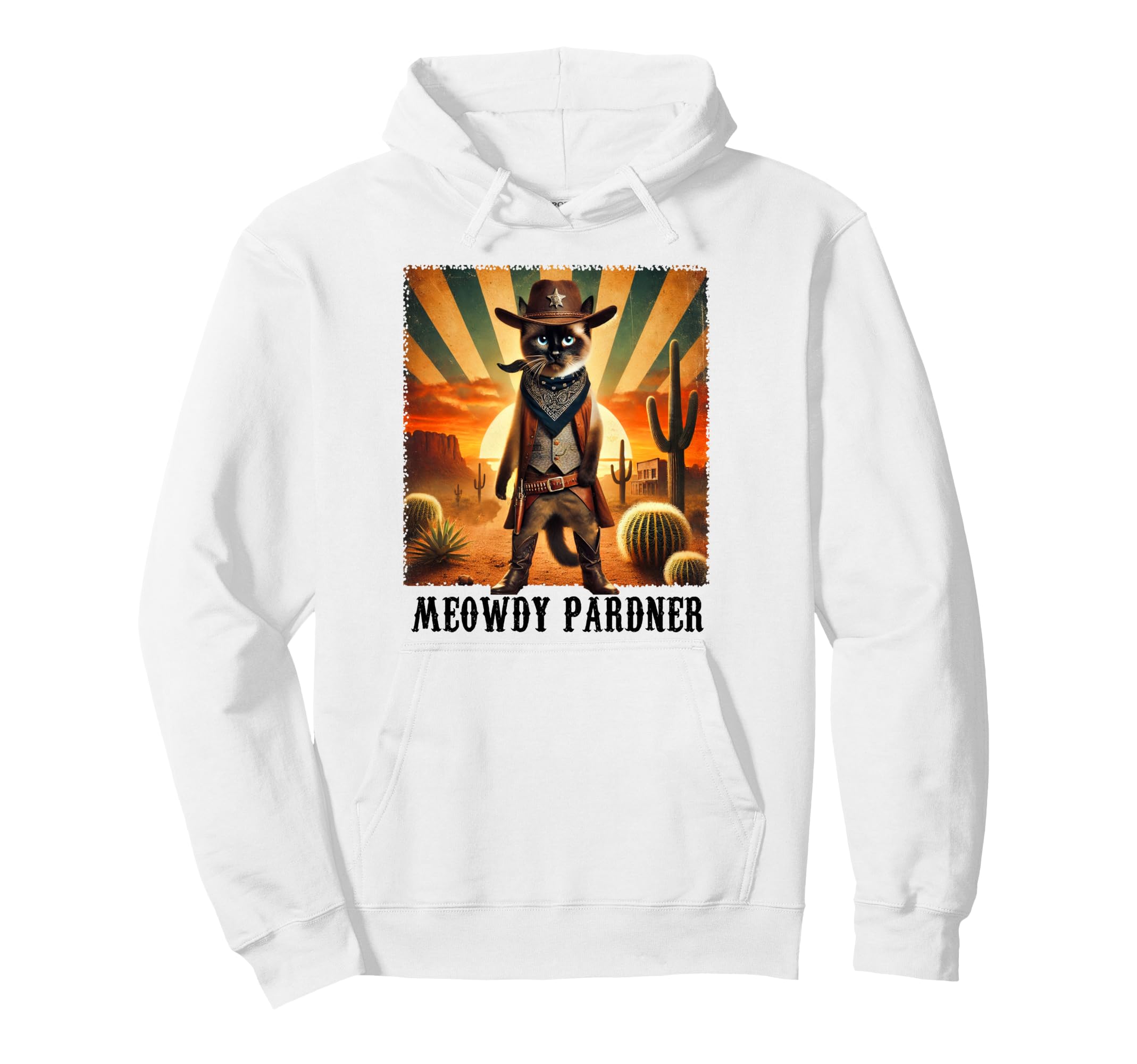 Siamese Cat Meowdy Pardner Cowboy Cat Hoodie - Graphic Print for Adults - T-Shirt, Sweatshirt, Hoodie