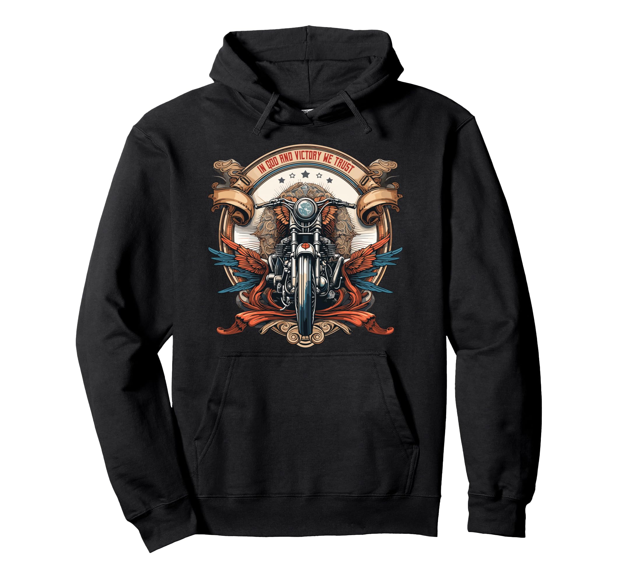God And Victory We Trust Biker Hoodie - Unique Graphic Unisex - T-Shirt, Sweatshirt, Hoodie