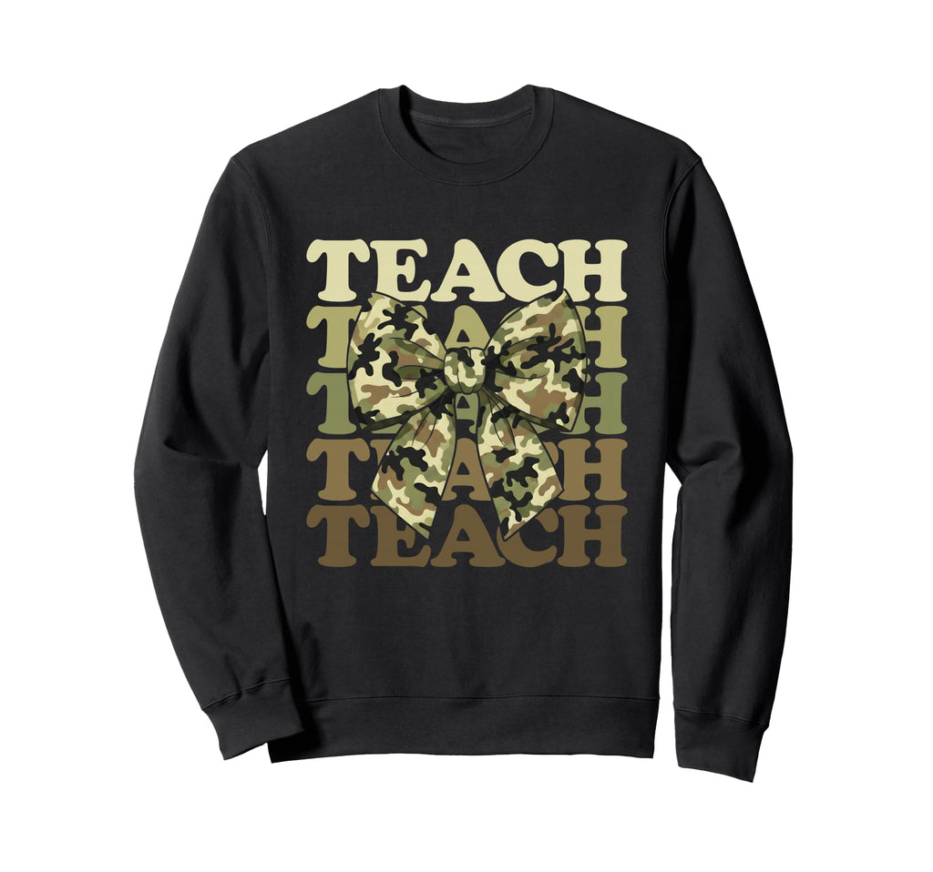 Camo Teach Coquette Bow Groovy Sweatshirt - Custom Art Print Unisex - T-Shirt, Sweatshirt, Hoodie