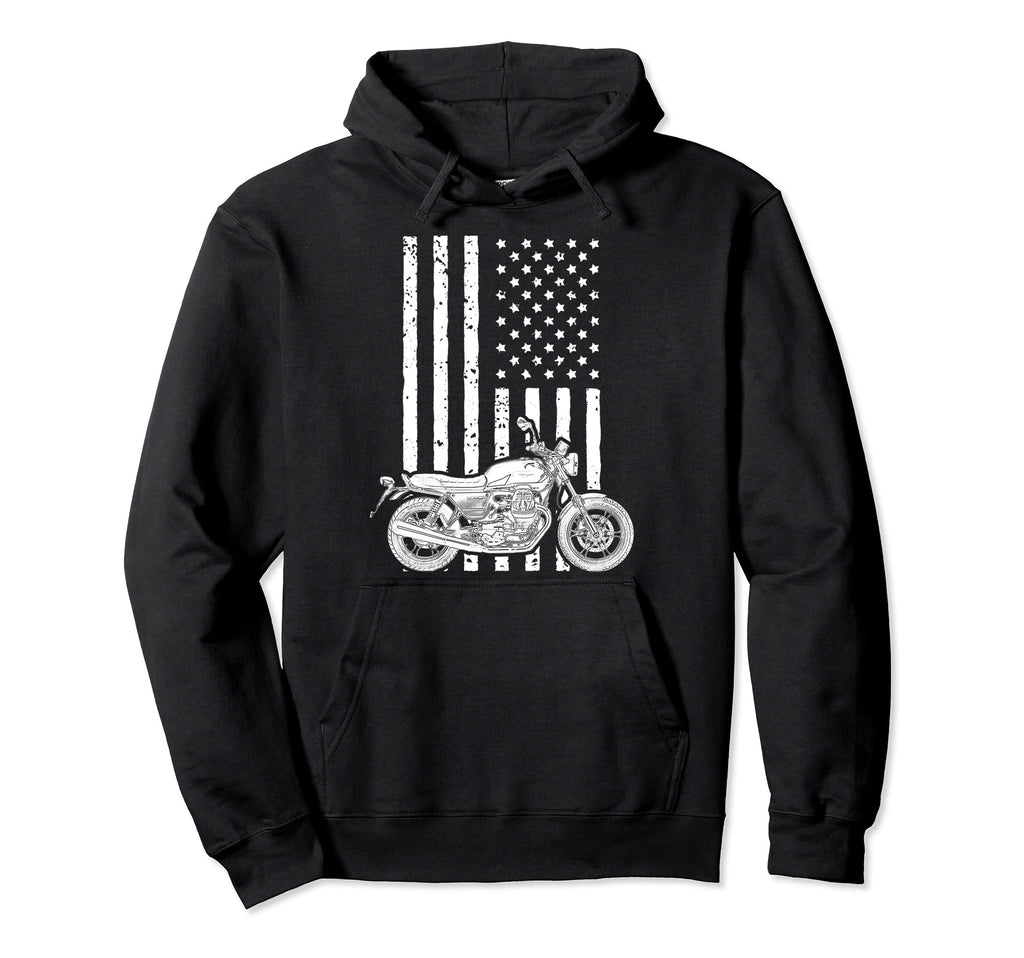 Motorcycle Usa Flag Funny Distressed Hoodie - Minimalist Print for Adults - T-Shirt, Sweatshirt, Hoodie