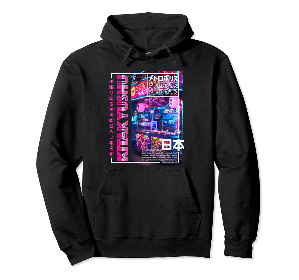 Kitakyushu City 80S Synthwave Streetfood Hoodie - Graphic Print for Adults - T-Shirt, Sweatshirt, Hoodie
