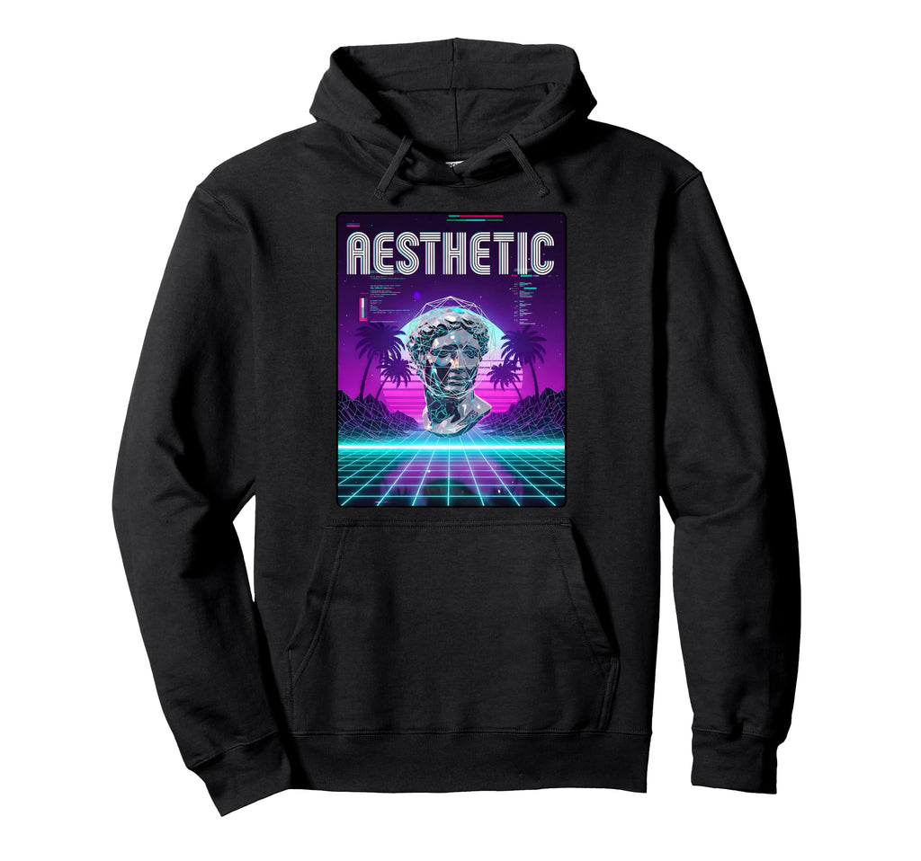 Vaporwave Aesthetic Bust Grid Palm Tree Hoodie - Novelty Apparel Men Women - T-Shirt, Sweatshirt, Hoodie