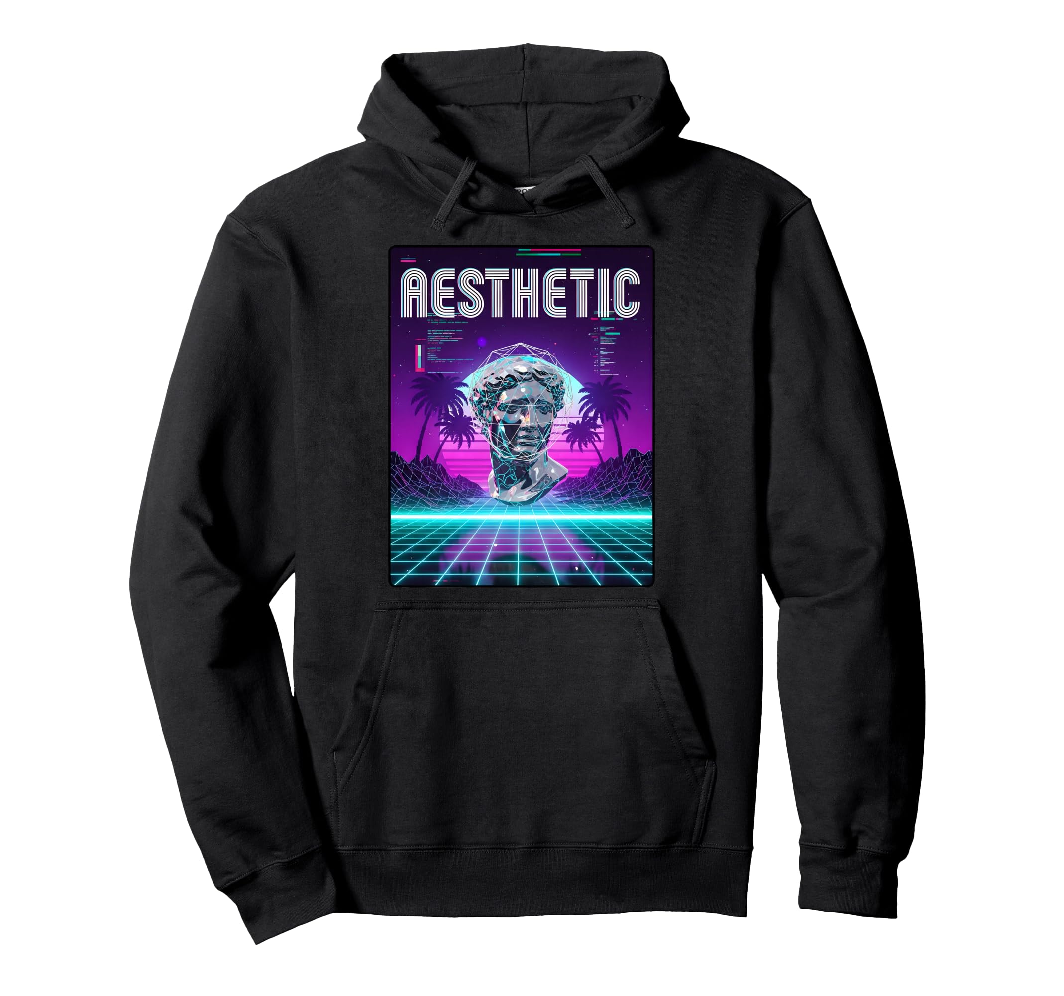 Vaporwave Aesthetic Bust Grid Palm Hoodie - Aesthetic Graphic for Adults - T-Shirt, Sweatshirt, Hoodie