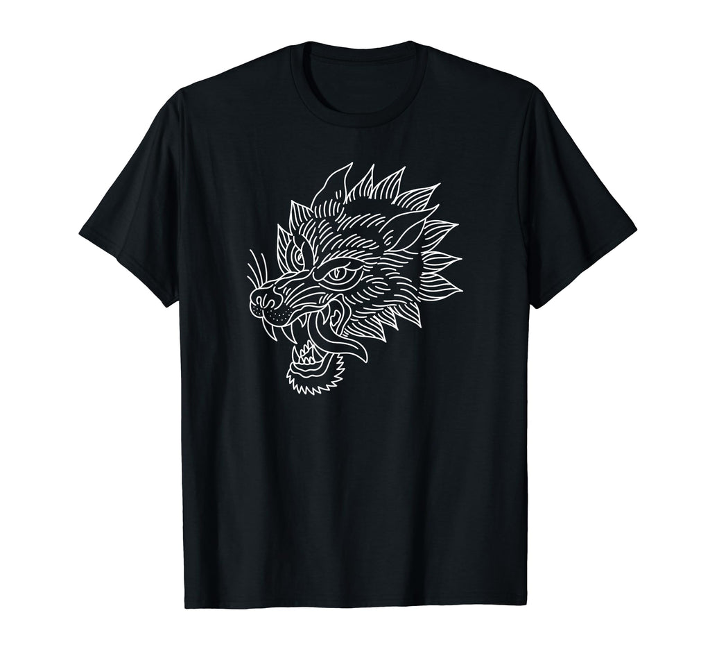 American Traditional Wolf Head T-Shirt - Minimalist Print for Adults - T-Shirt, Sweatshirt, Hoodie