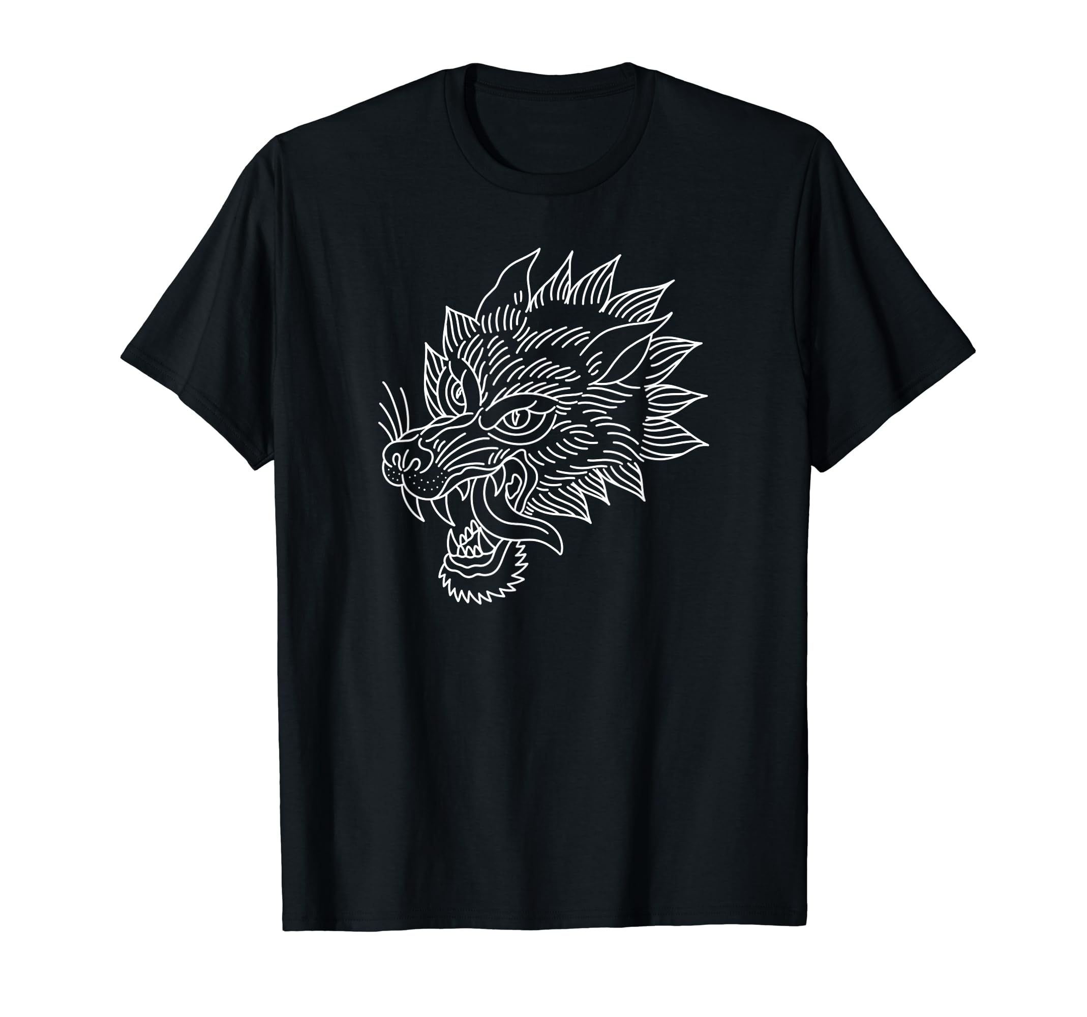 American Traditional Wolf Head T-Shirt - Minimalist Print for Adults - T-Shirt, Sweatshirt, Hoodie