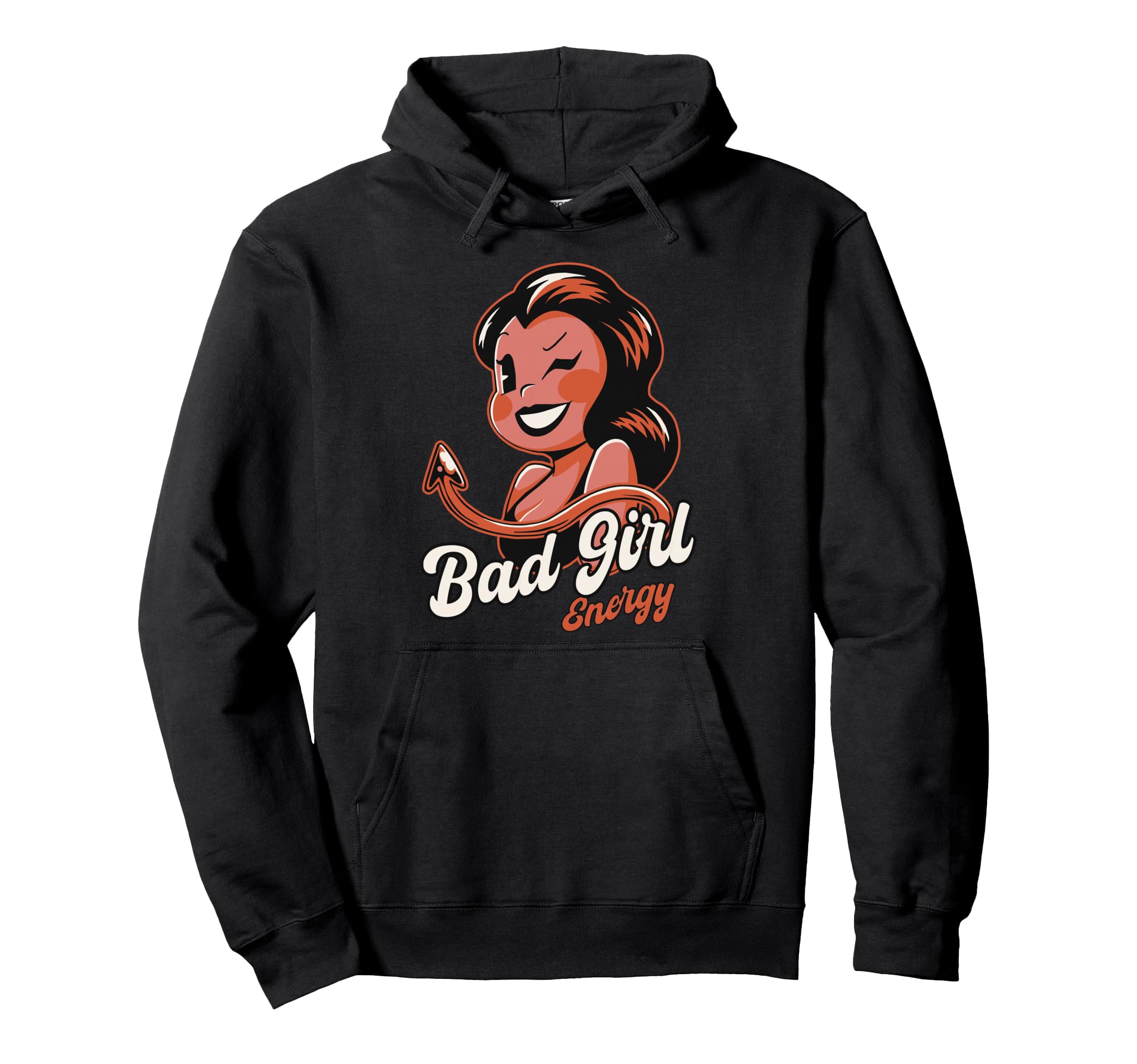 Bad Energy Sassy Devil Pinup Cartoon Hoodie - Custom Art Print Men Women - T-Shirt, Sweatshirt, Hoodie