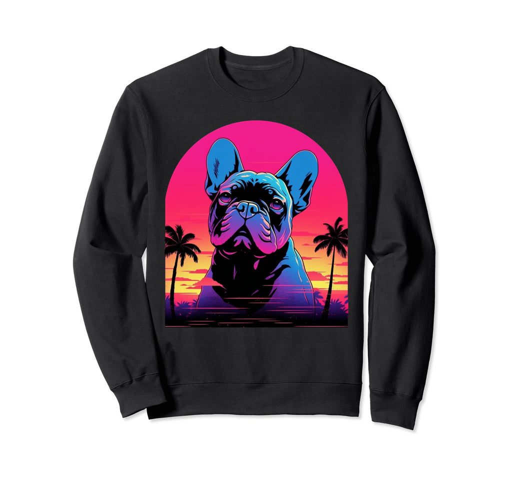 French Bulldog 80S Synthwave Sweatshirt - Casual Everyday Wear Unisex - T-Shirt, Sweatshirt, Hoodie