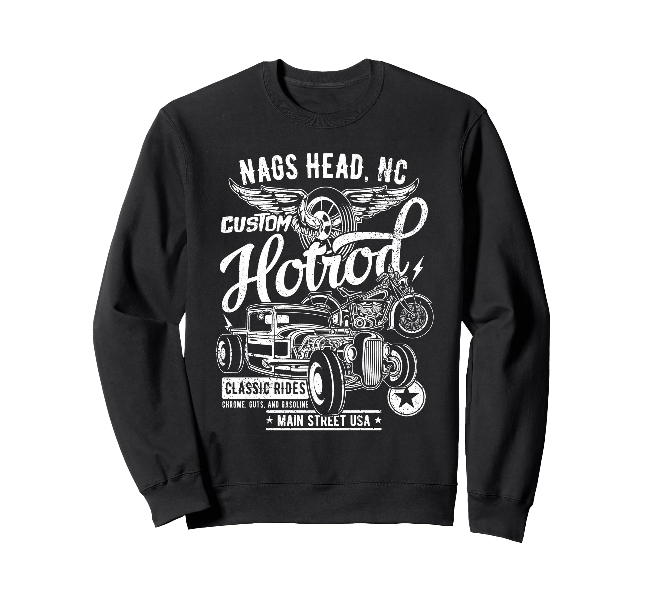 Nags Head Nc Hotrod Car Motorcycle Sweatshirt - Aesthetic Graphic Unisex - T-Shirt, Sweatshirt, Hoodie
