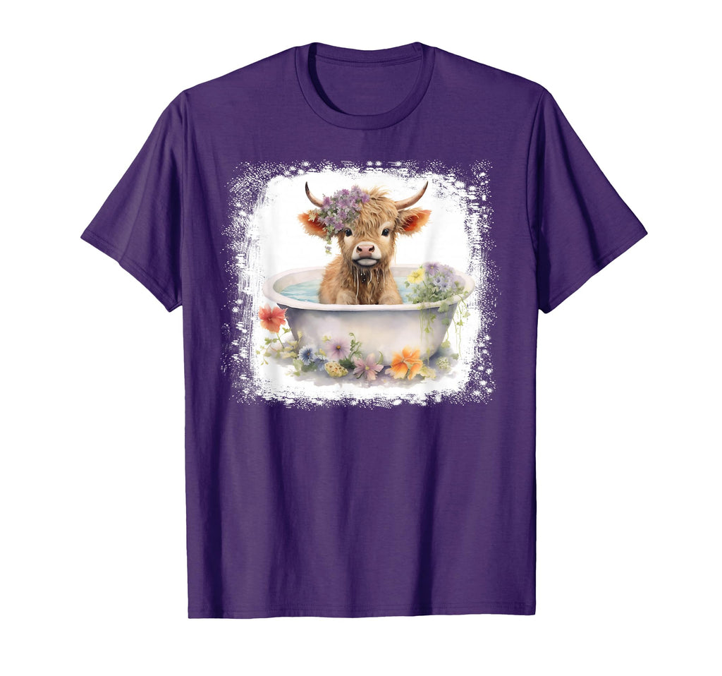 Highland Cow Bathtub Floral Flowers T-Shirt - Custom Art Print for Adults - T-Shirt, Sweatshirt, Hoodie