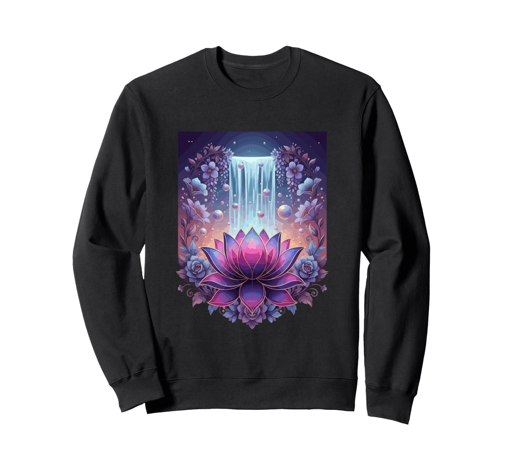 Mystic Lotus Waterfall Cosmic Zen Sweatshirt - Trendy Graphic for Adults - T-Shirt, Sweatshirt, Hoodie