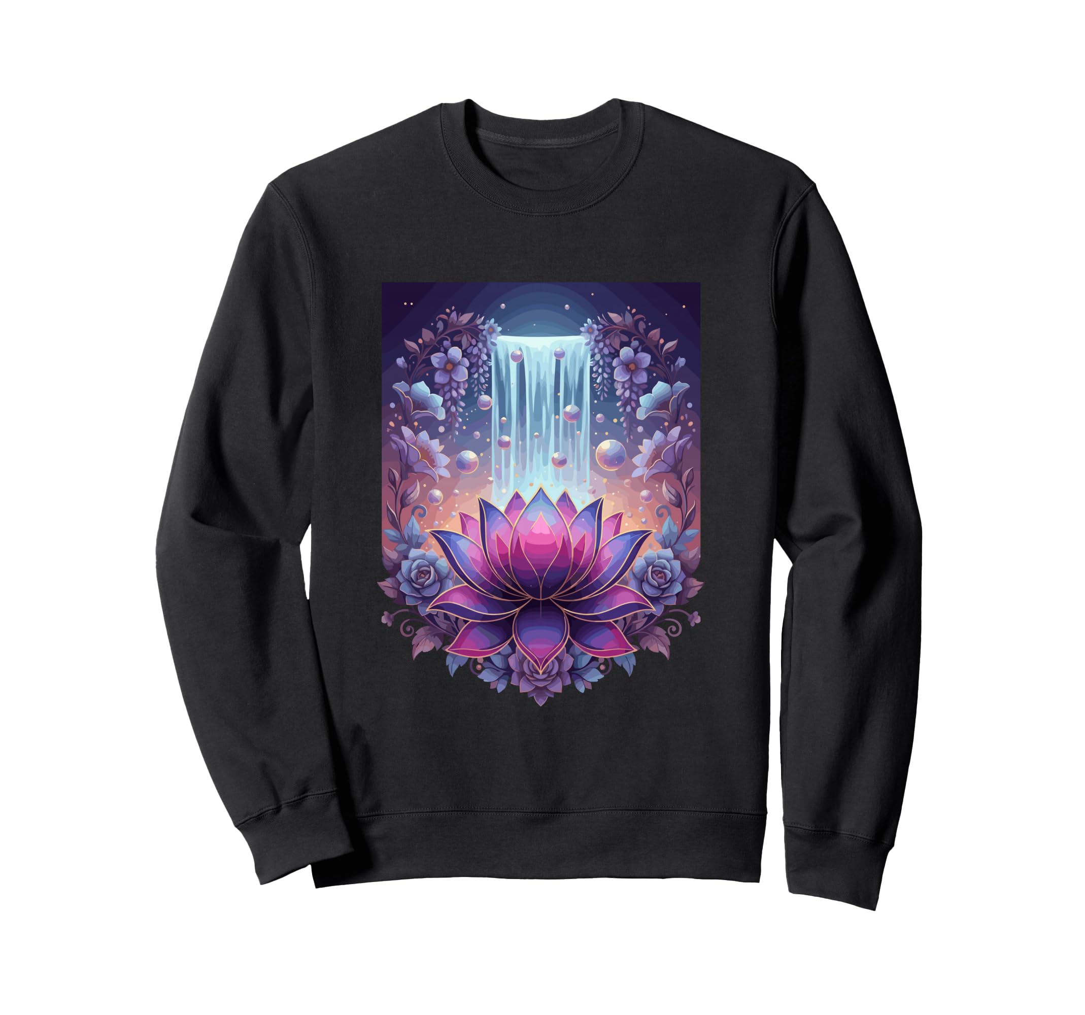 Mystic Lotus Waterfall Cosmic Zen Sweatshirt - Trendy Graphic for Adults - T-Shirt, Sweatshirt, Hoodie