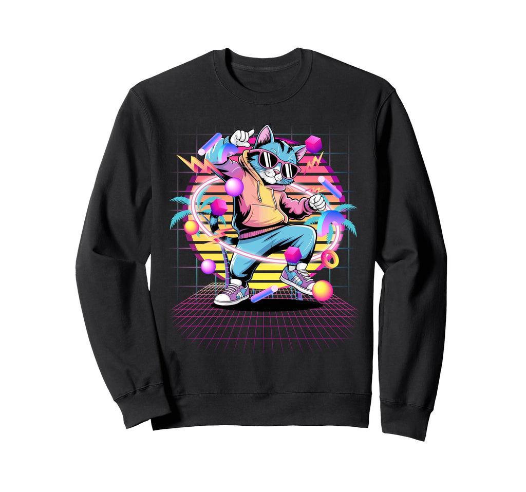 Cat Dancing 80S Vaporwave Synthwave Sweatshirt - Graphic Print for Adults - T-Shirt, Sweatshirt, Hoodie