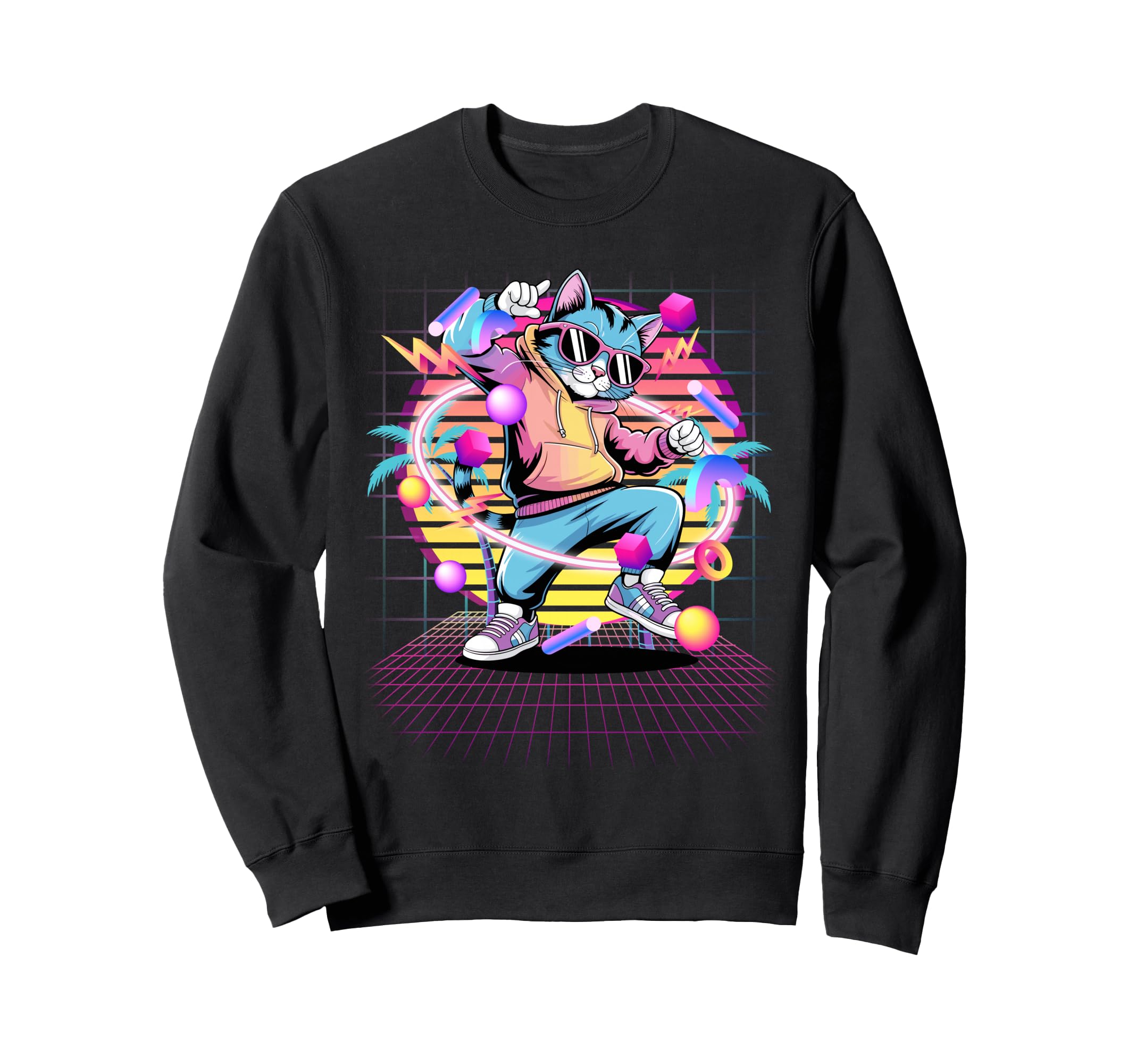 Cat Dancing 80S Vaporwave Synthwave Sweatshirt - Graphic Print for Adults - T-Shirt, Sweatshirt, Hoodie