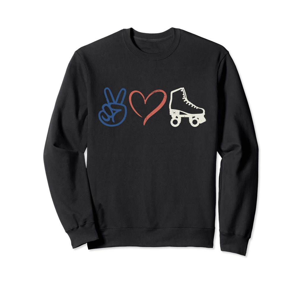 Roller Skater Peace Love Skate Red Sweatshirt - Aesthetic Graphic Unisex - T-Shirt, Sweatshirt, Hoodie