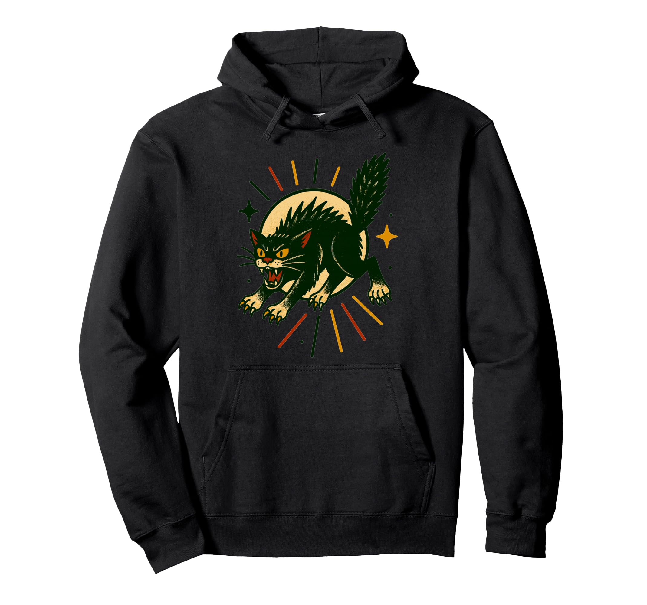 Angry Black Cat Americana Tattoo Flash Hoodie - Streetwear Style Men Women - T-Shirt, Sweatshirt, Hoodie