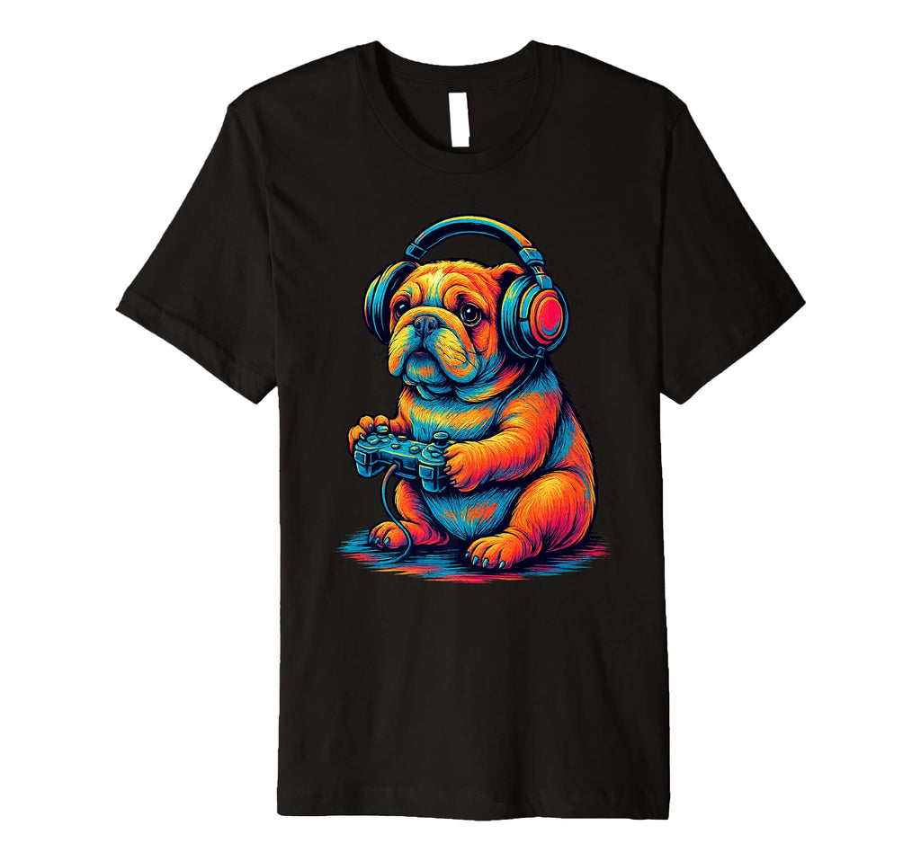 English Bulldog Gamer Gaming Dog T-Shirt - Streetwear Style for Adults - T-Shirt, Sweatshirt, Hoodie