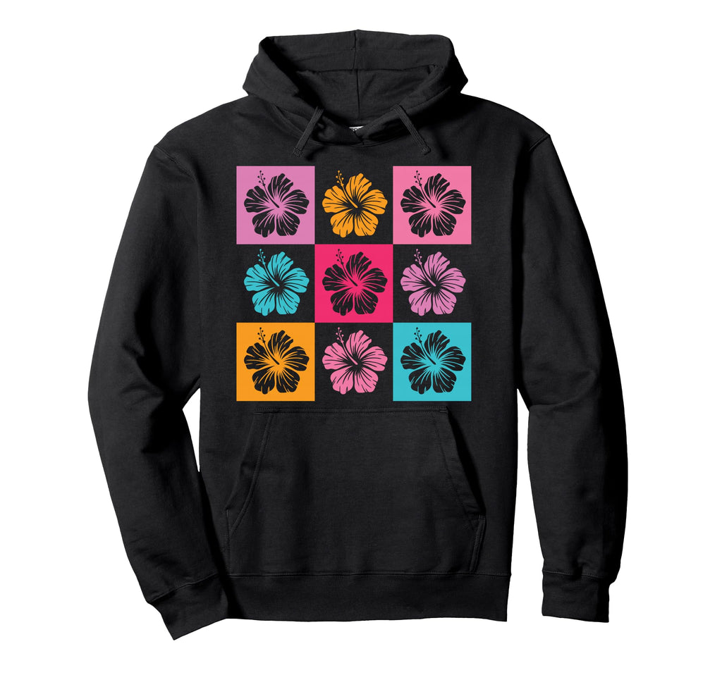 Checkered Tropical Hibiscus Hawaii Hoodie - Aesthetic Graphic Men Women - T-Shirt, Sweatshirt, Hoodie