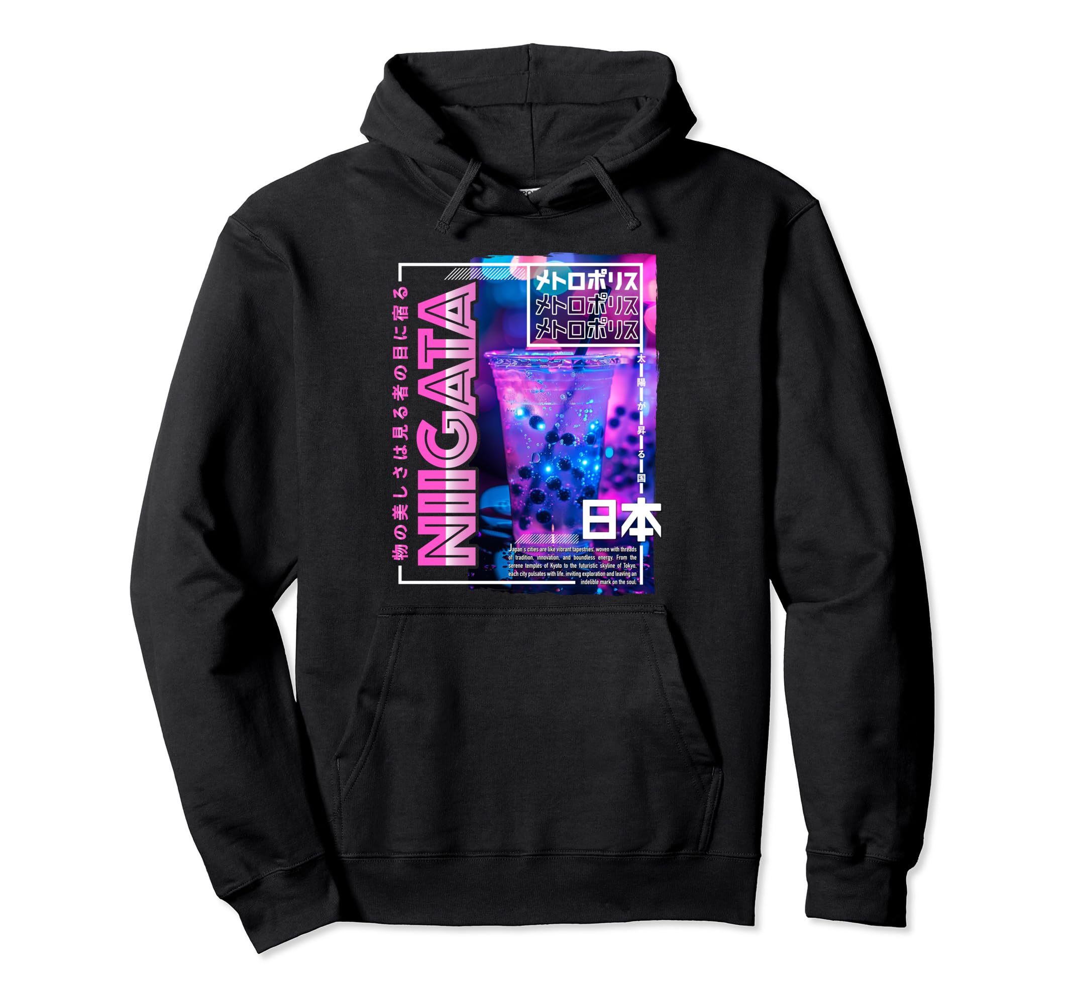 Niigata City 80S Synthwave Boba Tea Hoodie - Unique Graphic for Adults - T-Shirt, Sweatshirt, Hoodie