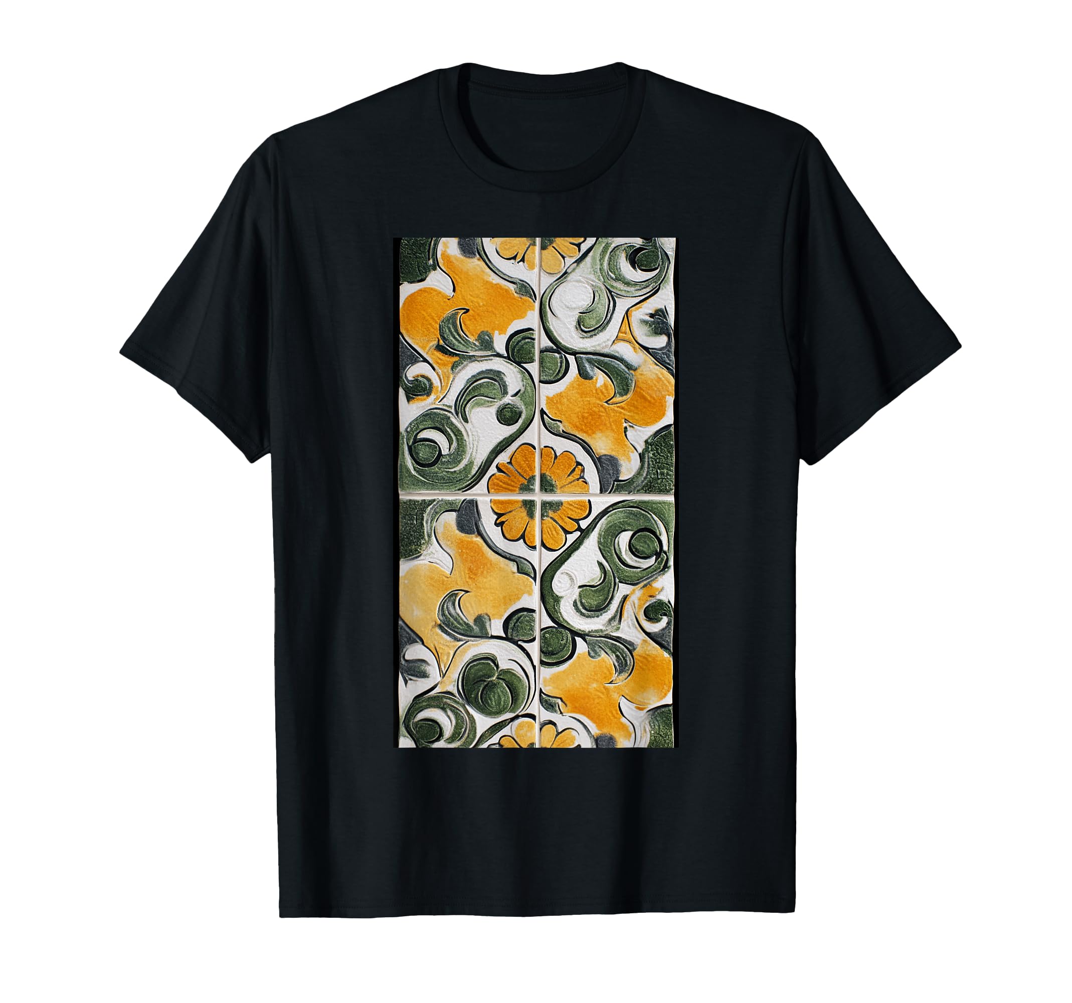 Tile Olive Floral Pattern Tiles T-Shirt - Unique Graphic for Adults - T-Shirt, Sweatshirt, Hoodie