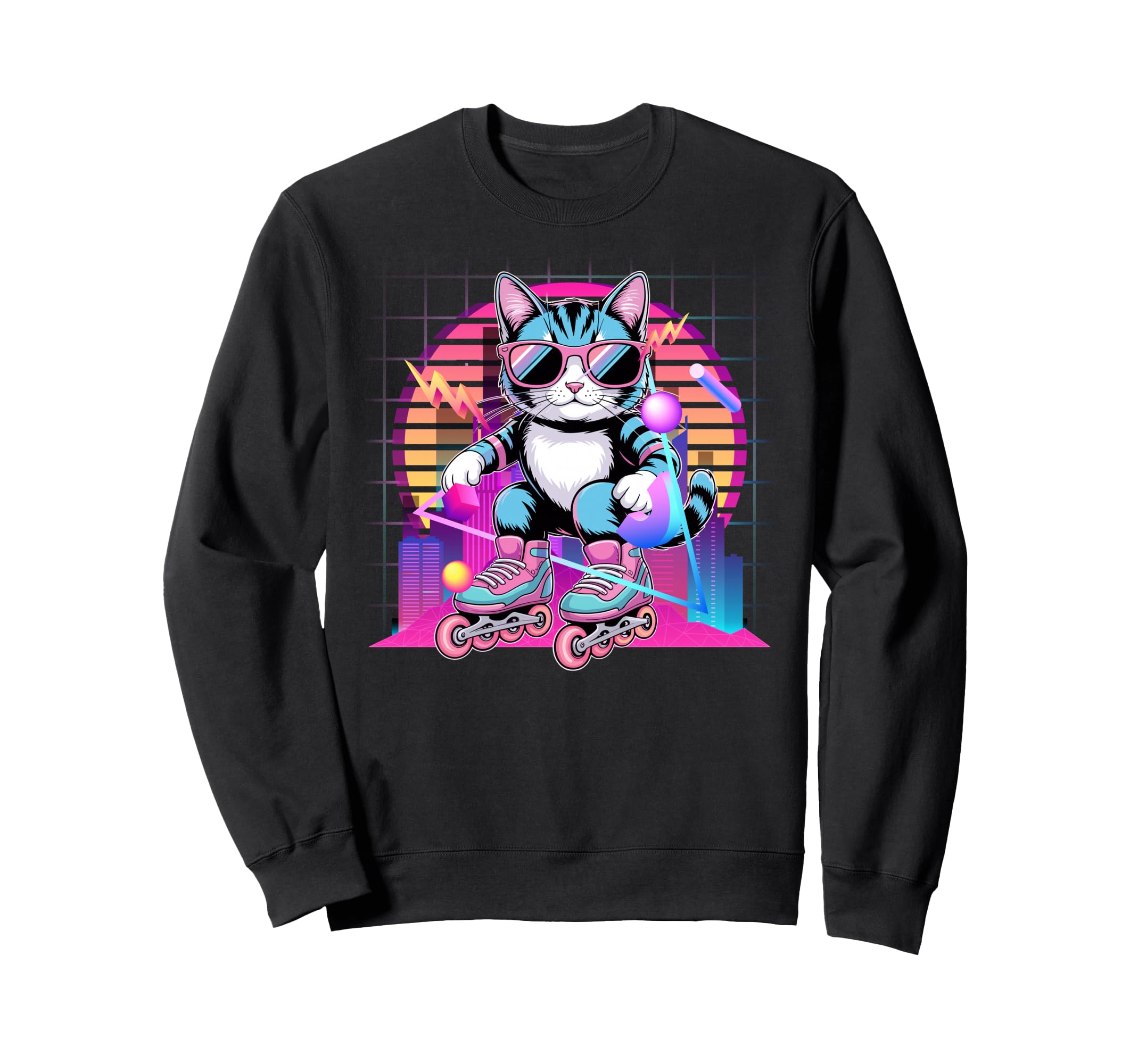 Cat Roller Skater 80S 90S Synthwave Sweatshirt - Trendy Graphic for Adults - T-Shirt, Sweatshirt, Hoodie