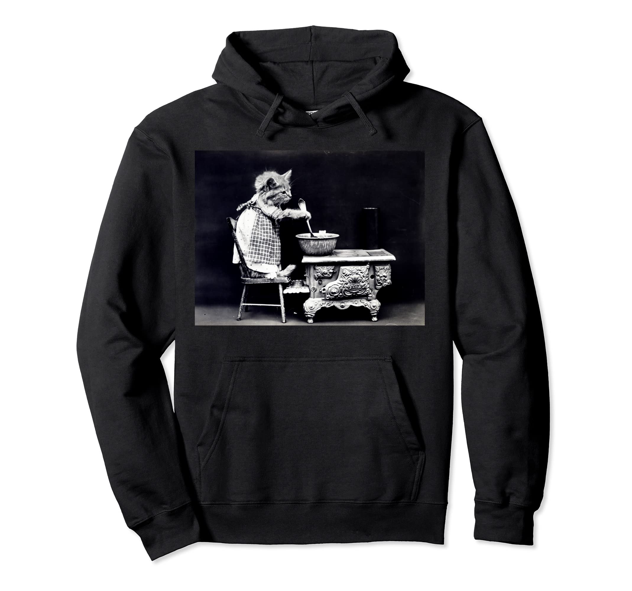 Old Farmer Kitten Cat Black And White Hoodie - Trendy Graphic for Adults - T-Shirt, Sweatshirt, Hoodie