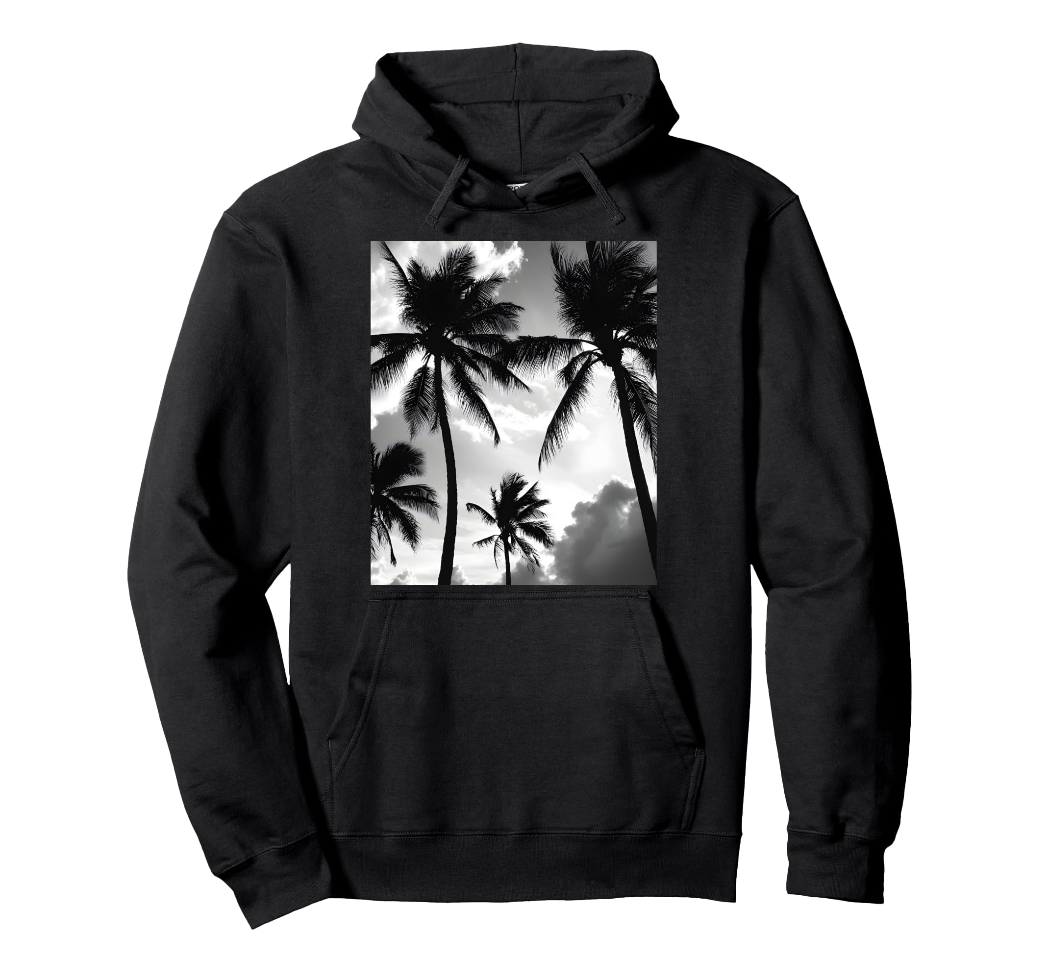 Black White Photo Palm Trees Sunset Hoodie - Trendy Graphic Unisex - T-Shirt, Sweatshirt, Hoodie