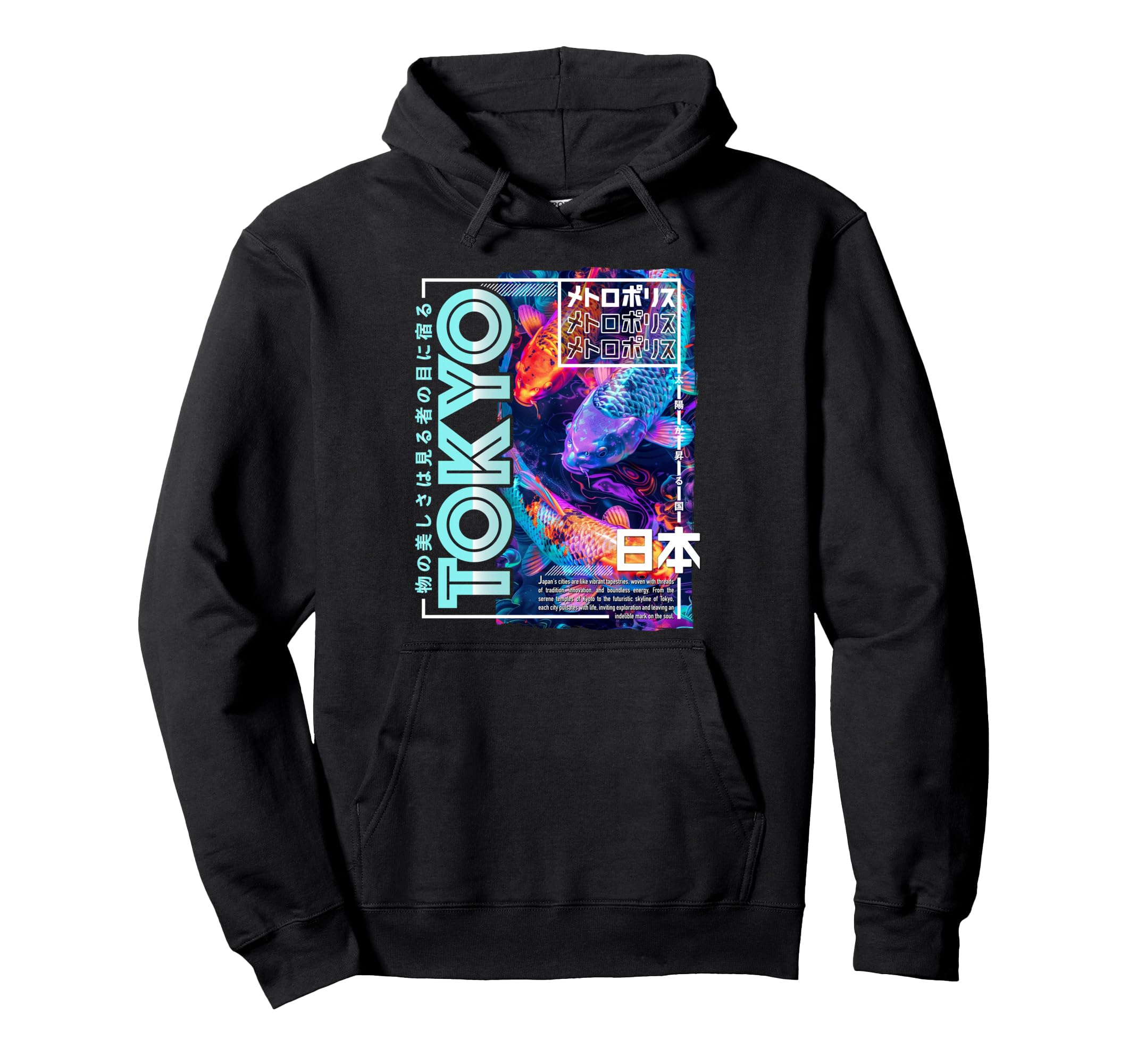 Tokyo City 80S Synthwave Koi Carp Japan Hoodie - Aesthetic Graphic Unisex - T-Shirt, Sweatshirt, Hoodie