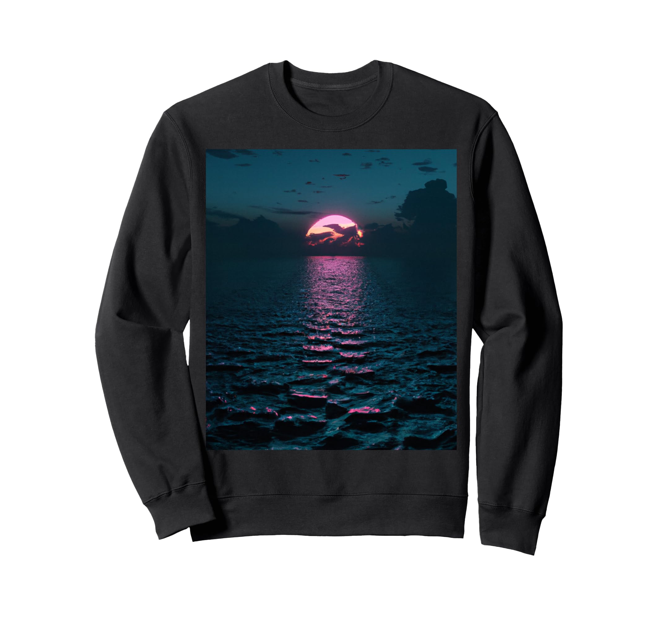 Vaporwave Aesthetic Sunset Sea Sweatshirt - Fun Novelty Design Unisex - T-Shirt, Sweatshirt, Hoodie