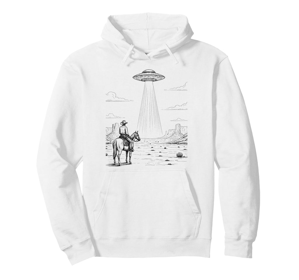 Cowboy Ufo Encounter Western Desert Hoodie - Aesthetic Graphic Unisex - T-Shirt, Sweatshirt, Hoodie